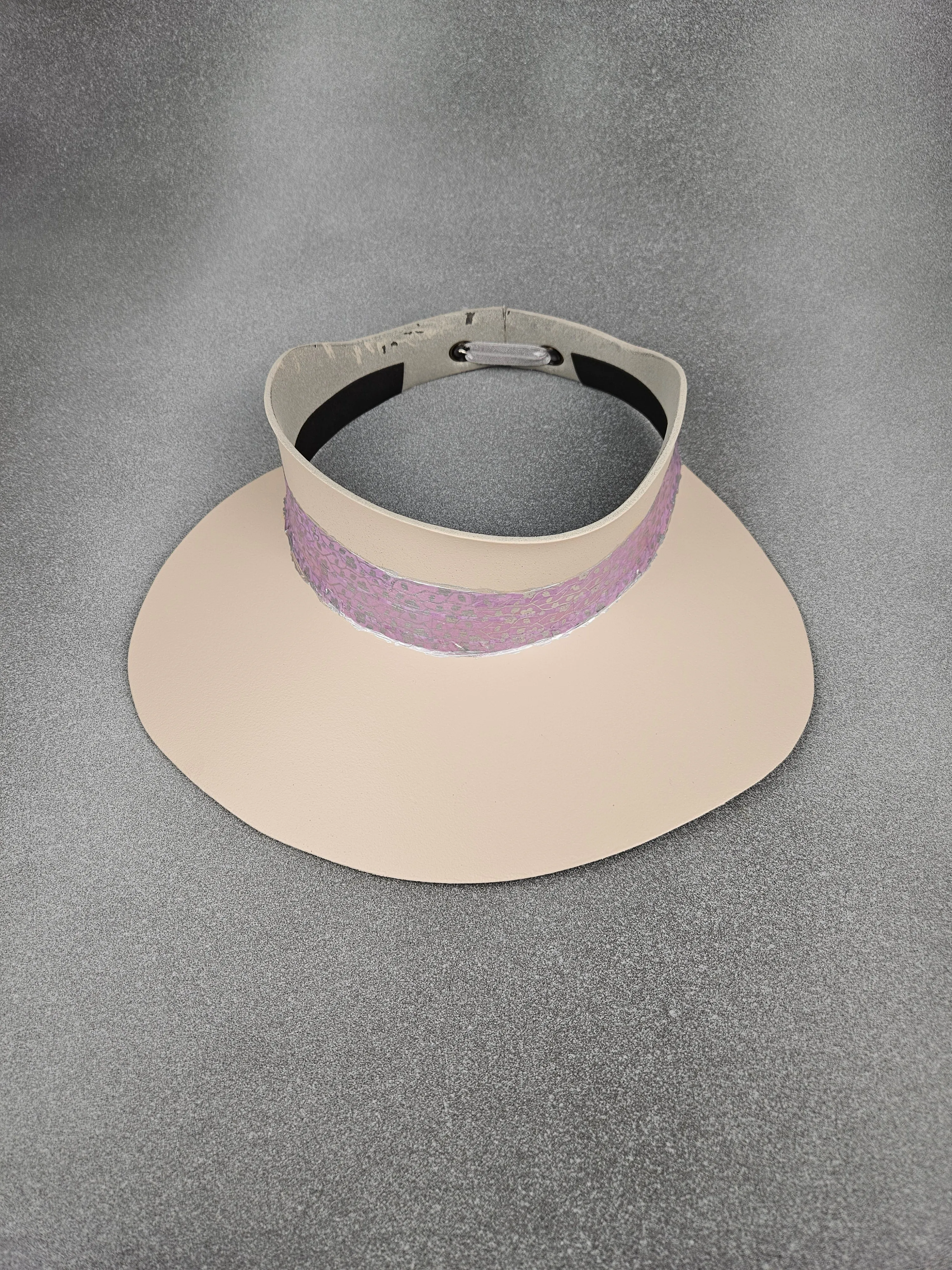 Peachy Beige "LadyEVA" Visor Hat with Lavender and Silver Floral Band