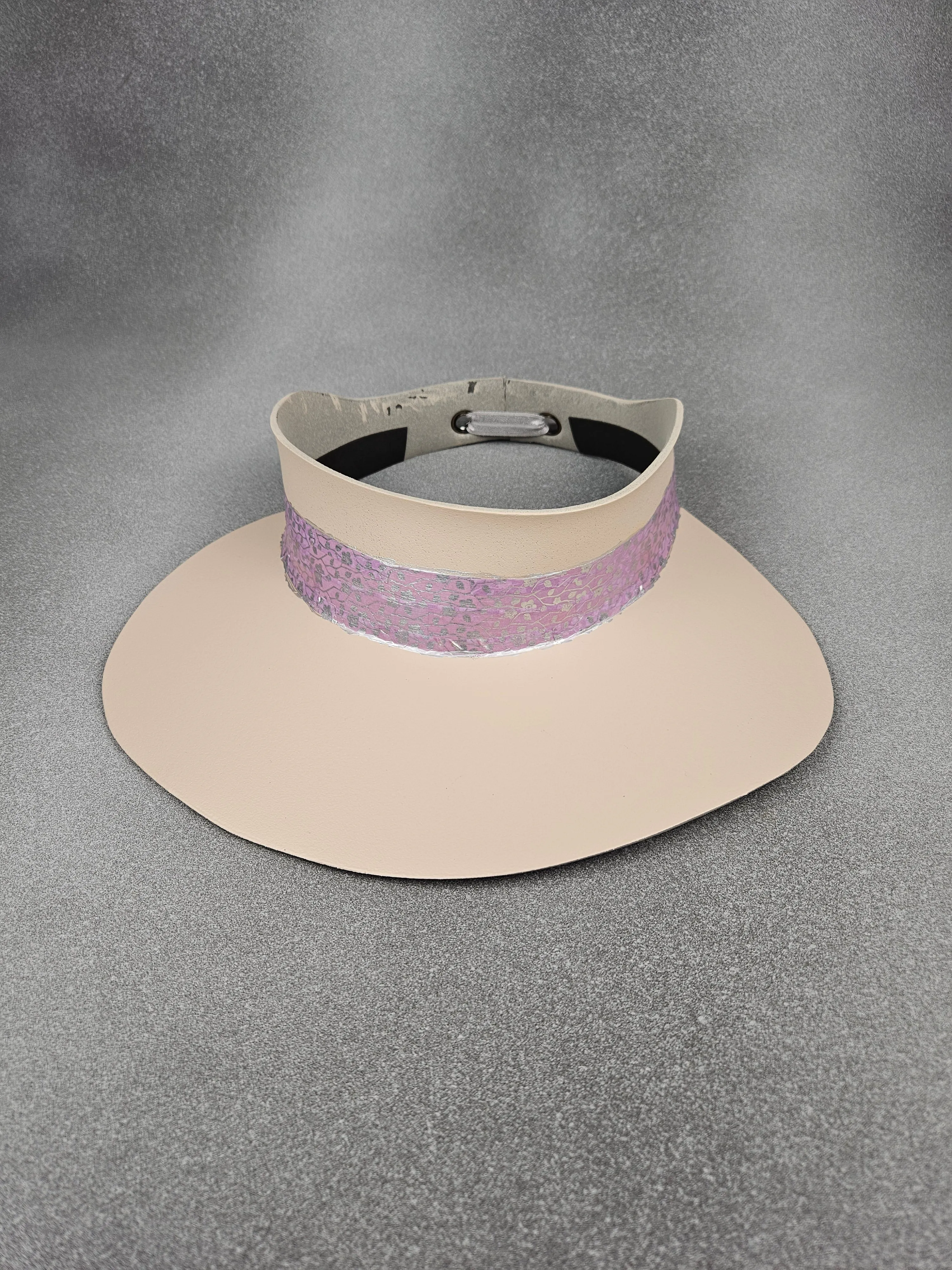 Peachy Beige "LadyEVA" Visor Hat with Lavender and Silver Floral Band