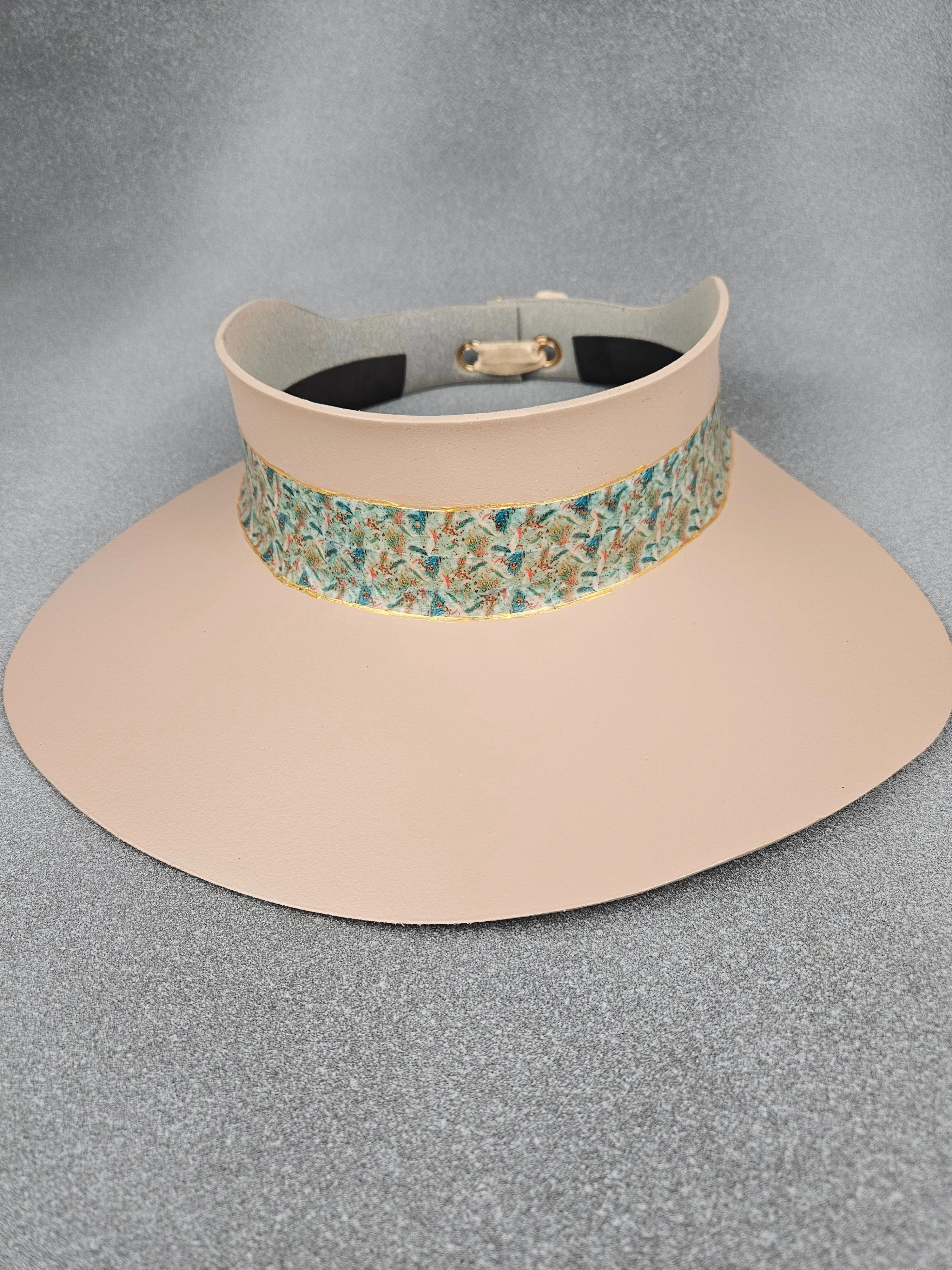 Peachy Beige "LadyEVA" Visor Hat with Lovely Teal Green Floral Band