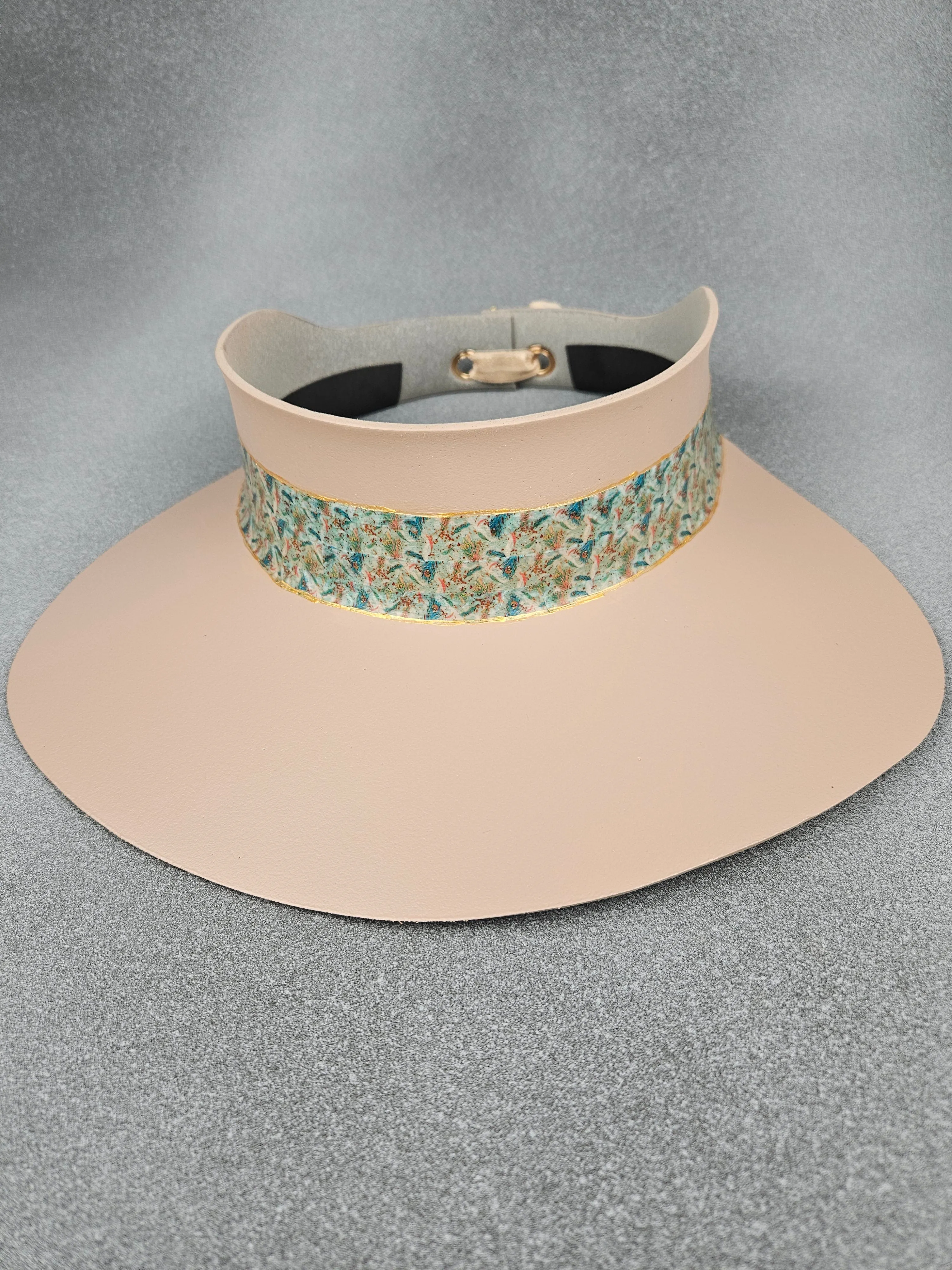 Peachy Beige "LadyEVA" Visor Hat with Lovely Teal Green Floral Band