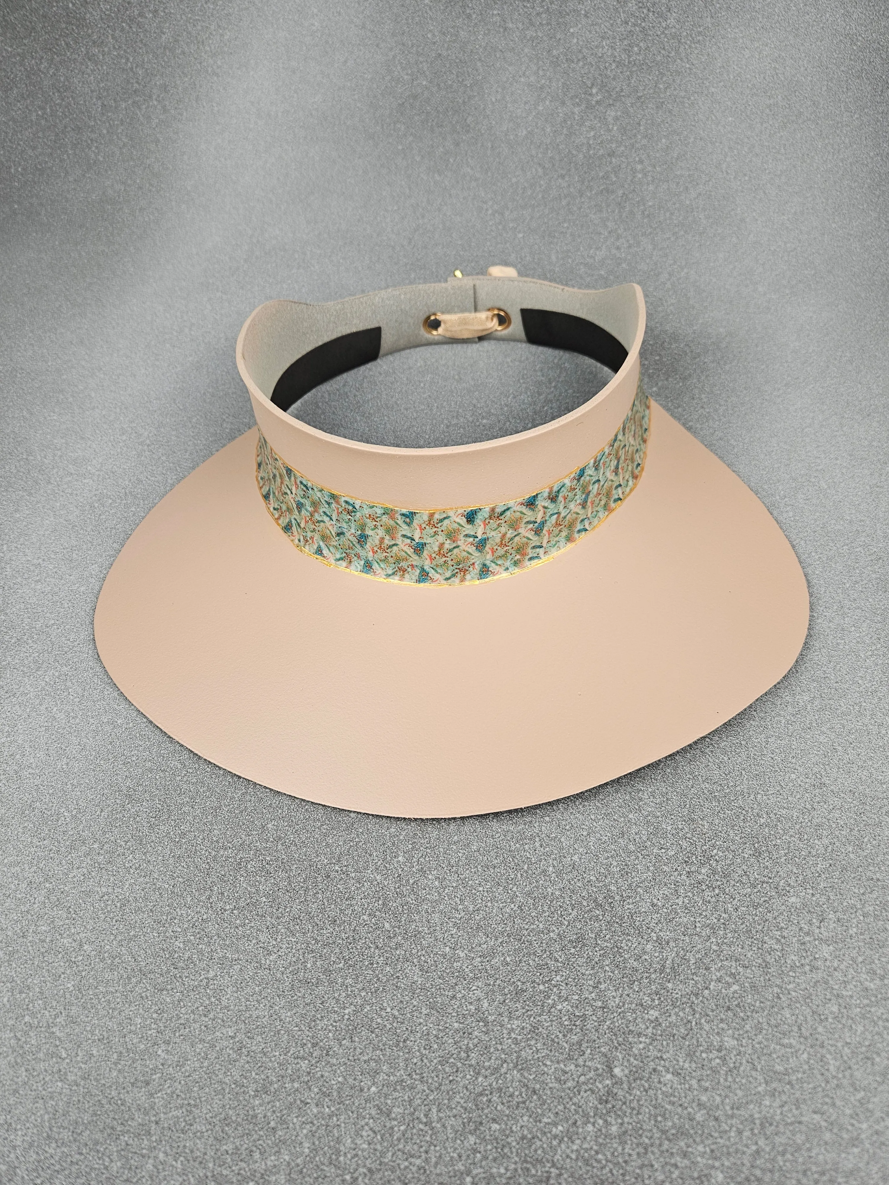 Peachy Beige "LadyEVA" Visor Hat with Lovely Teal Green Floral Band