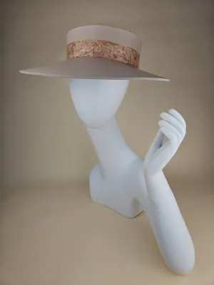 Peachy Beige "LadyEVA" Visor Hat with Vintage Style Collage Band