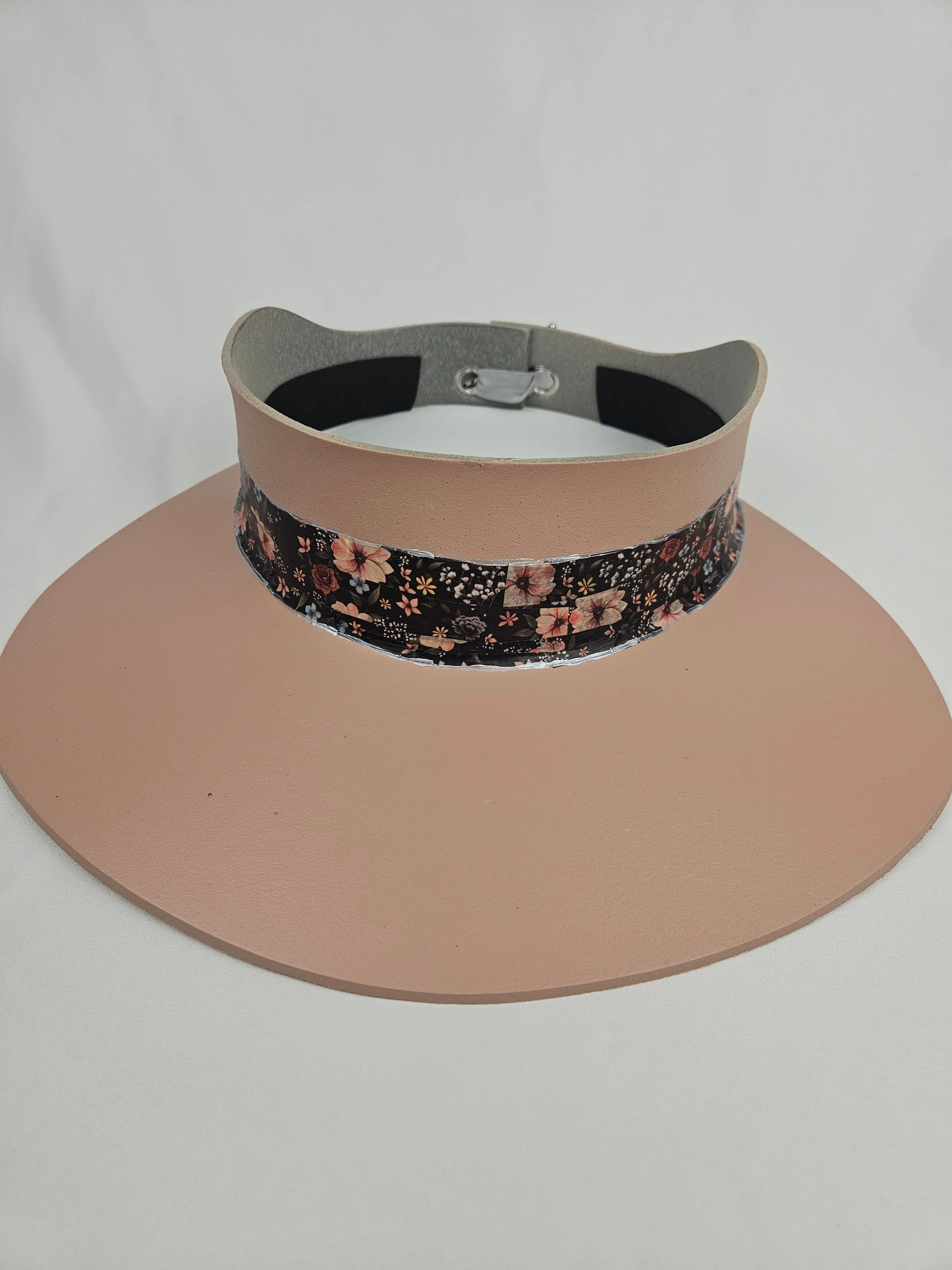 Peachy Pink "LadyEVA" Visor Hat with Elegant Dark Floral Band