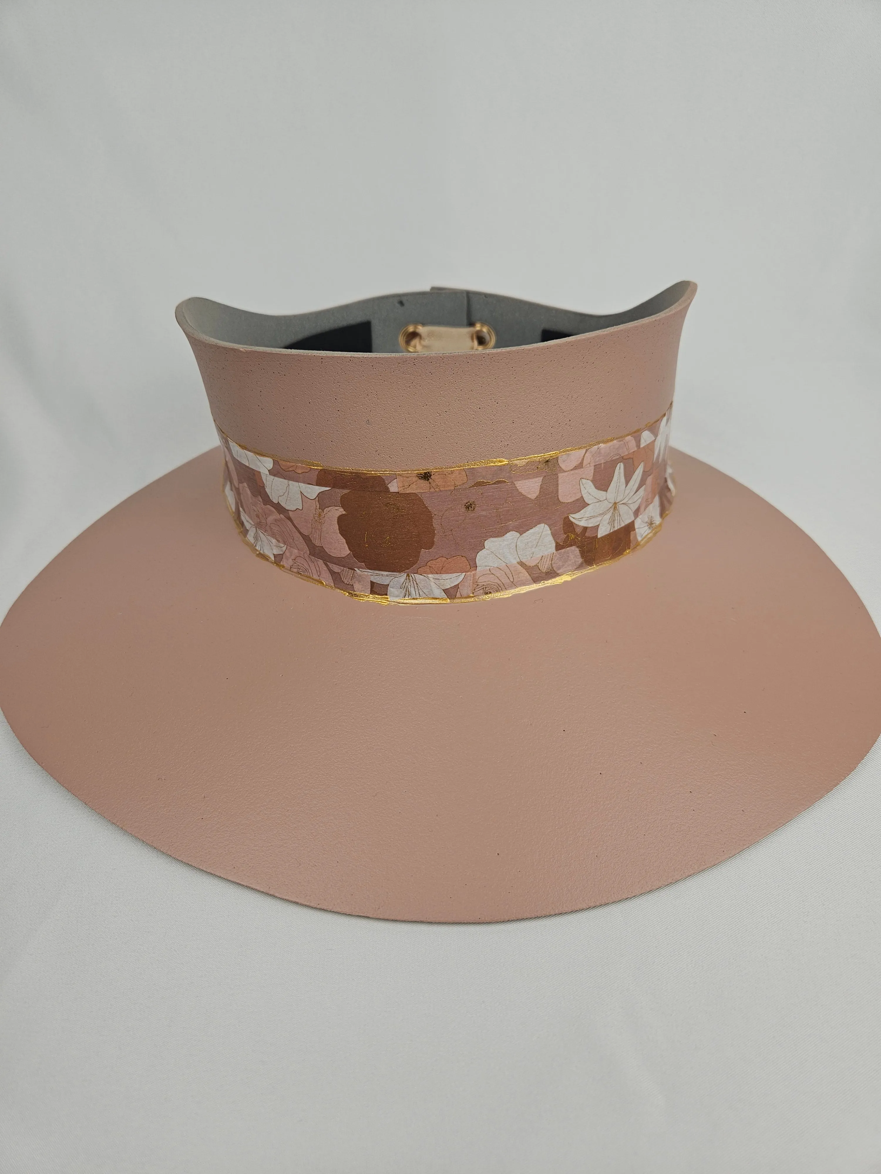 Peachy Pink "LadyEVA" Visor Hat with Graphic Floral Band