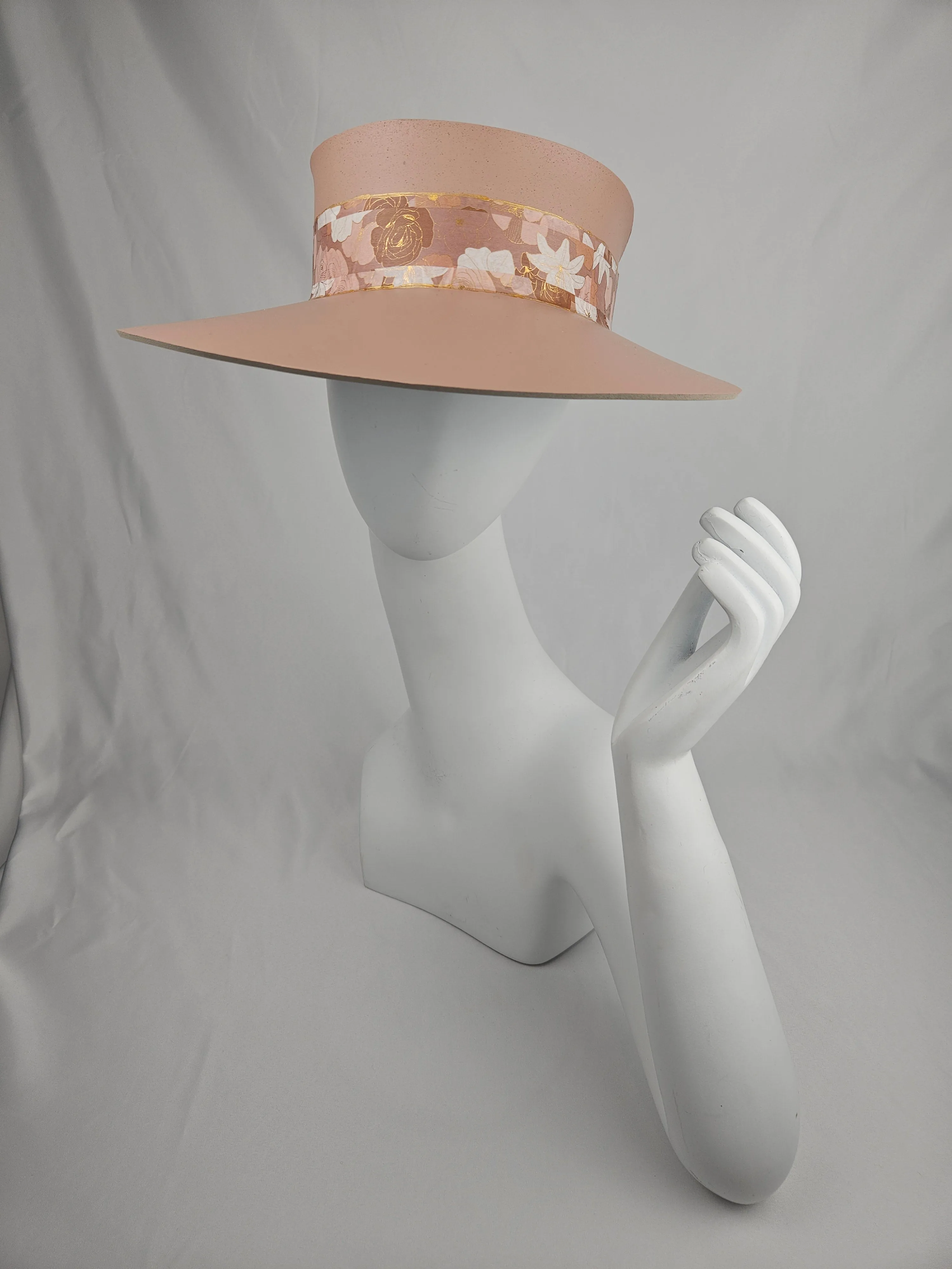 Peachy Pink "LadyEVA" Visor Hat with Graphic Floral Band