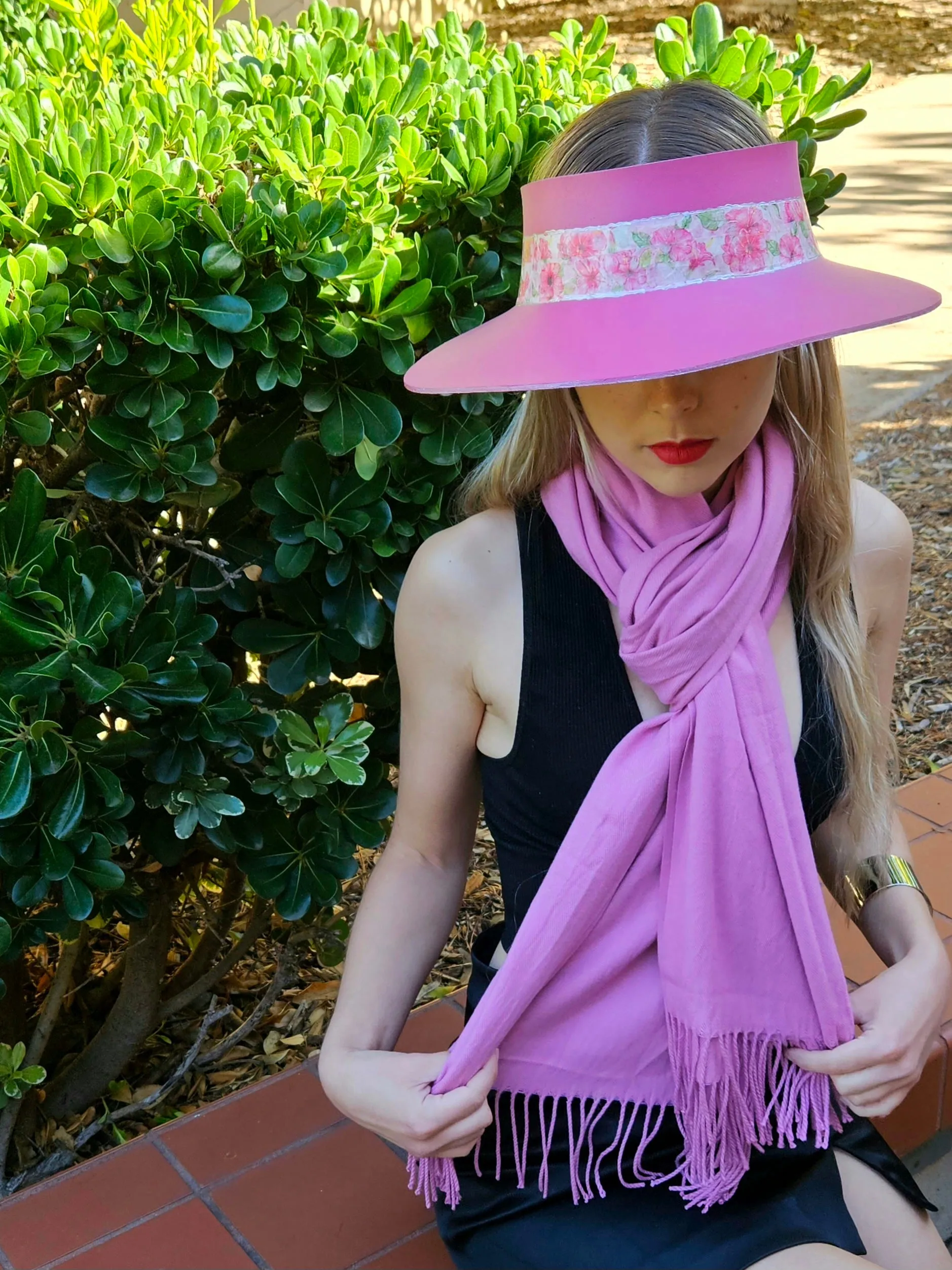 Pink "LadyEVA" Visor Hat with Bright Pink Floral Band