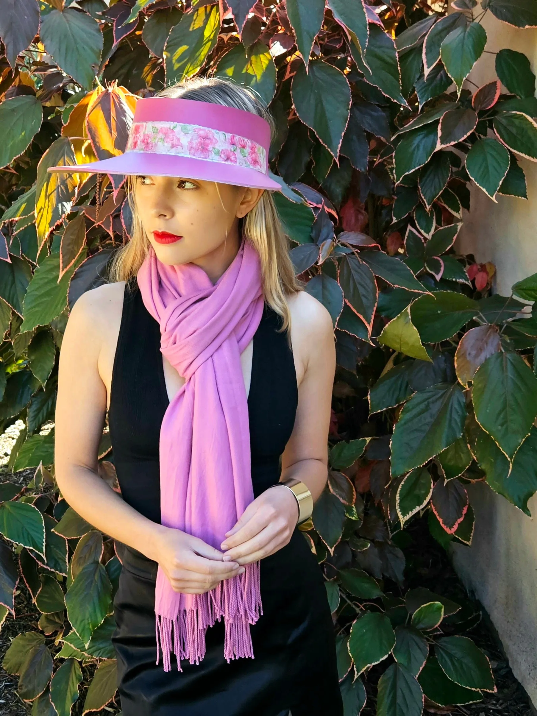 Pink "LadyEVA" Visor Hat with Bright Pink Floral Band