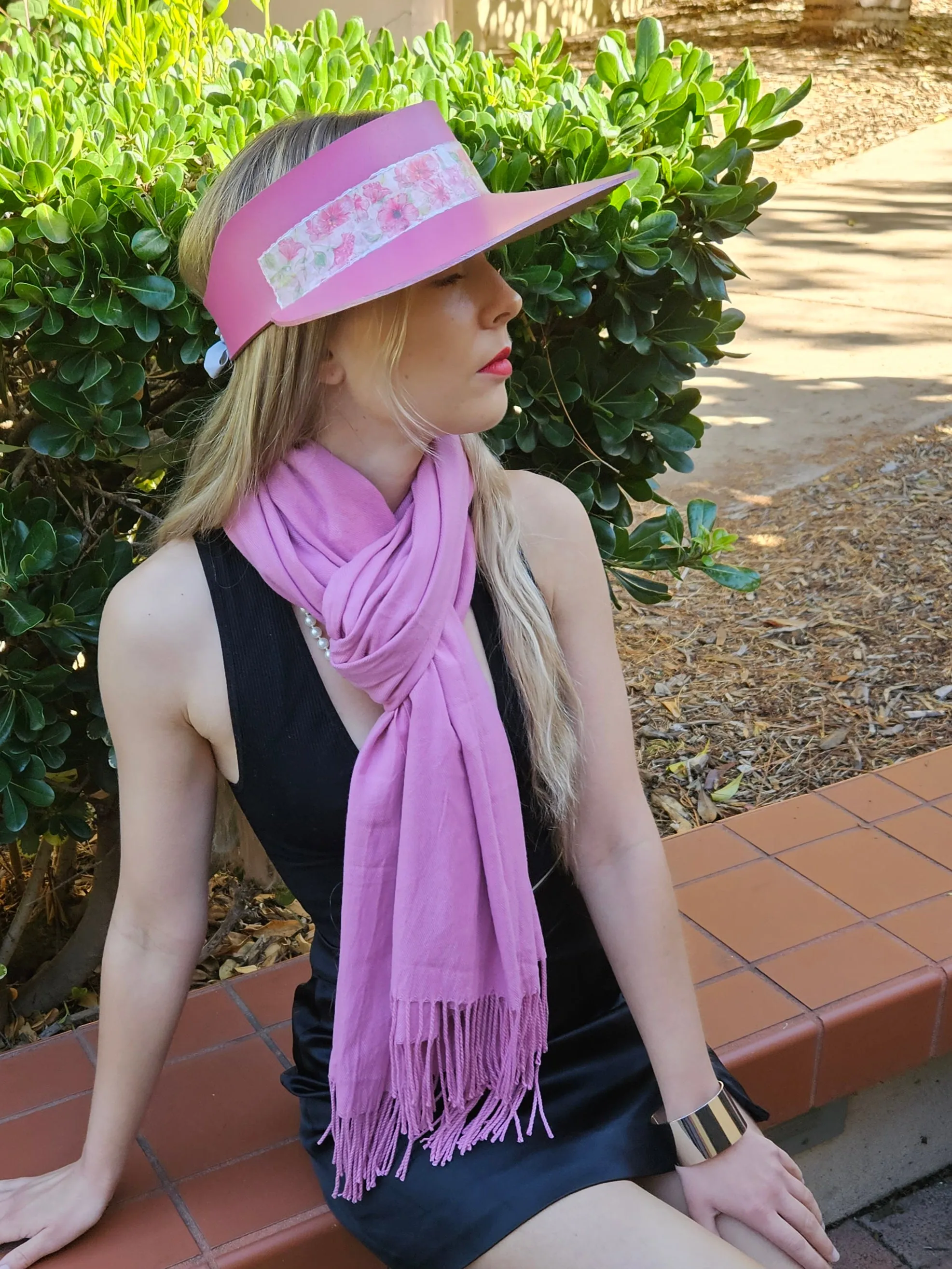 Pink "LadyEVA" Visor Hat with Bright Pink Floral Band