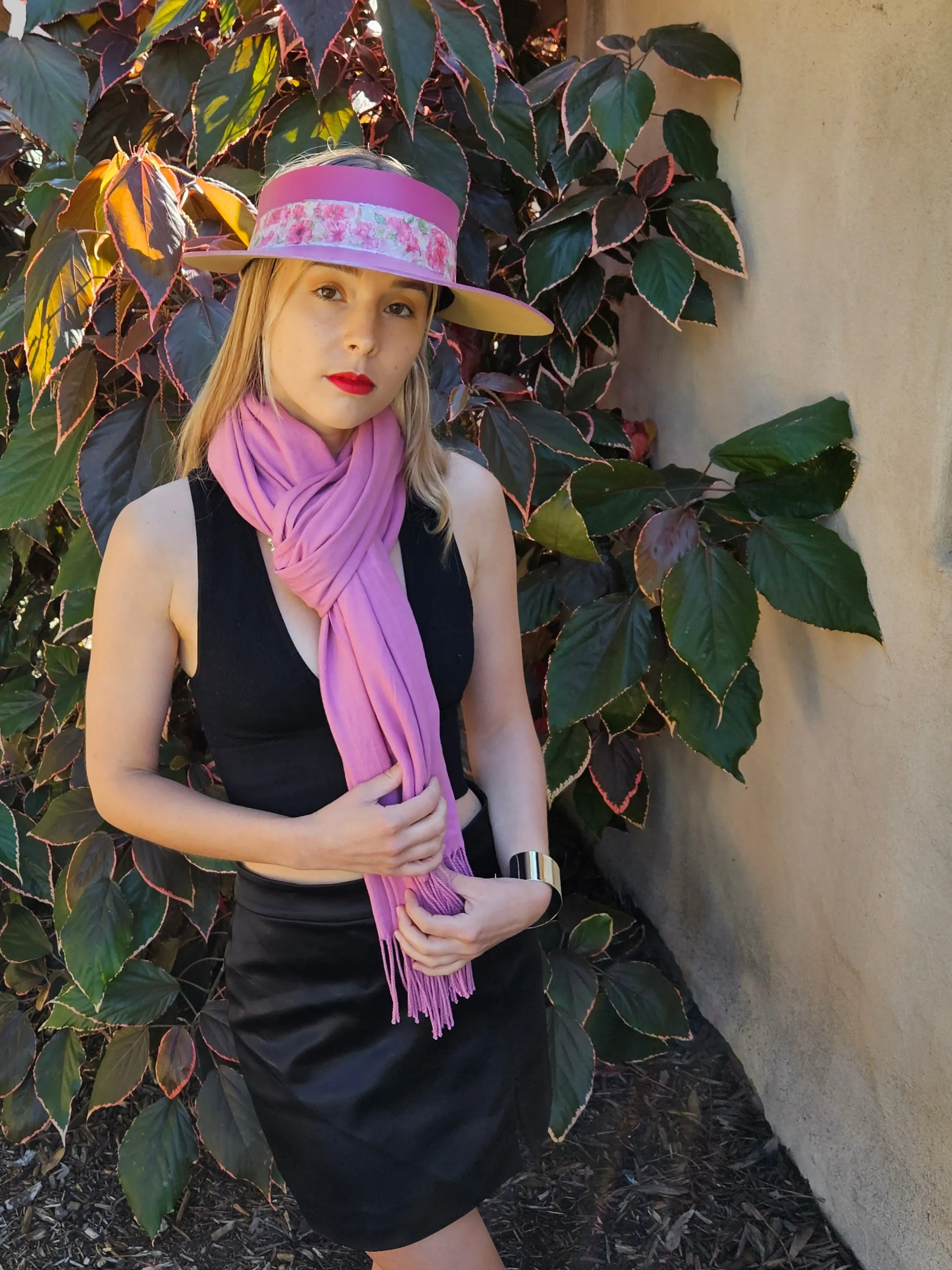 Pink "LadyEVA" Visor Hat with Bright Pink Floral Band