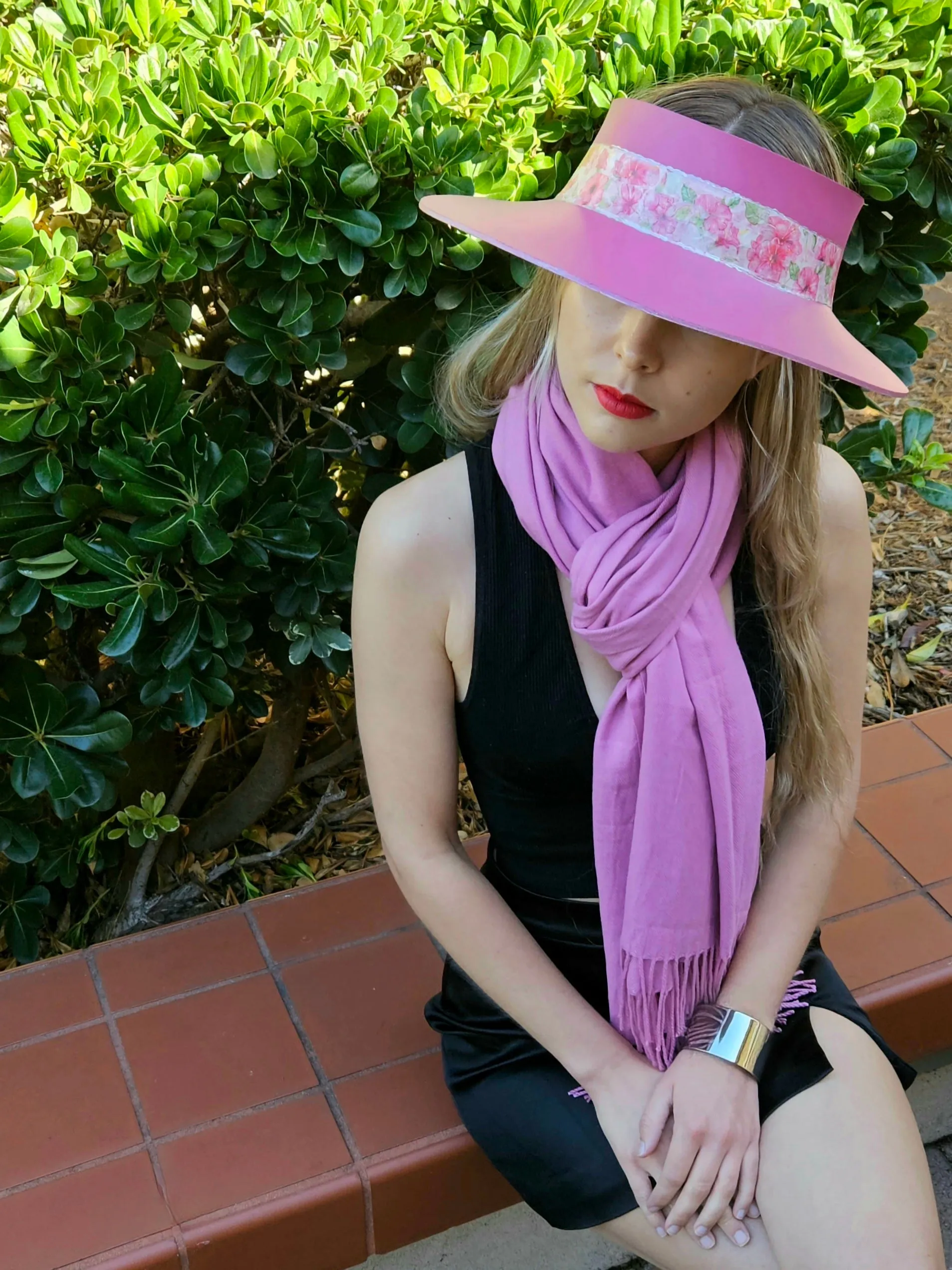 Pink "LadyEVA" Visor Hat with Bright Pink Floral Band