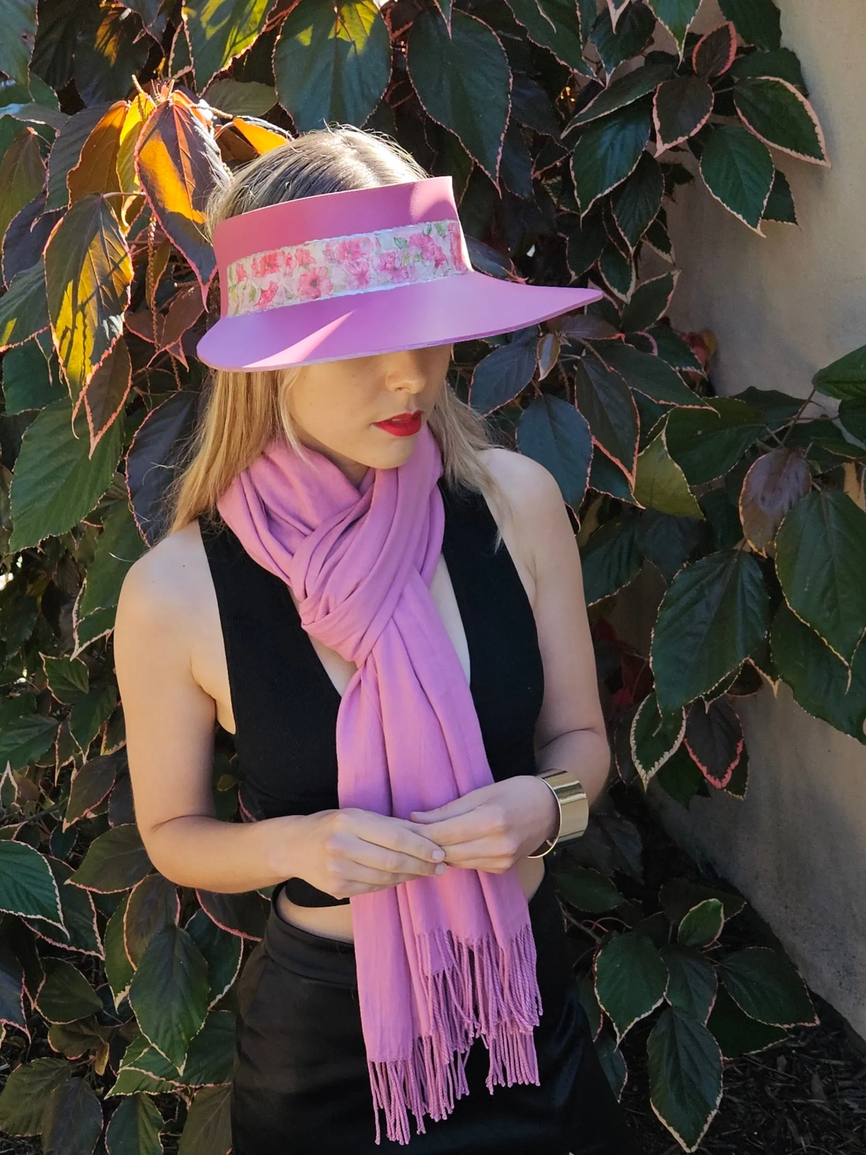 Pink "LadyEVA" Visor Hat with Bright Pink Floral Band