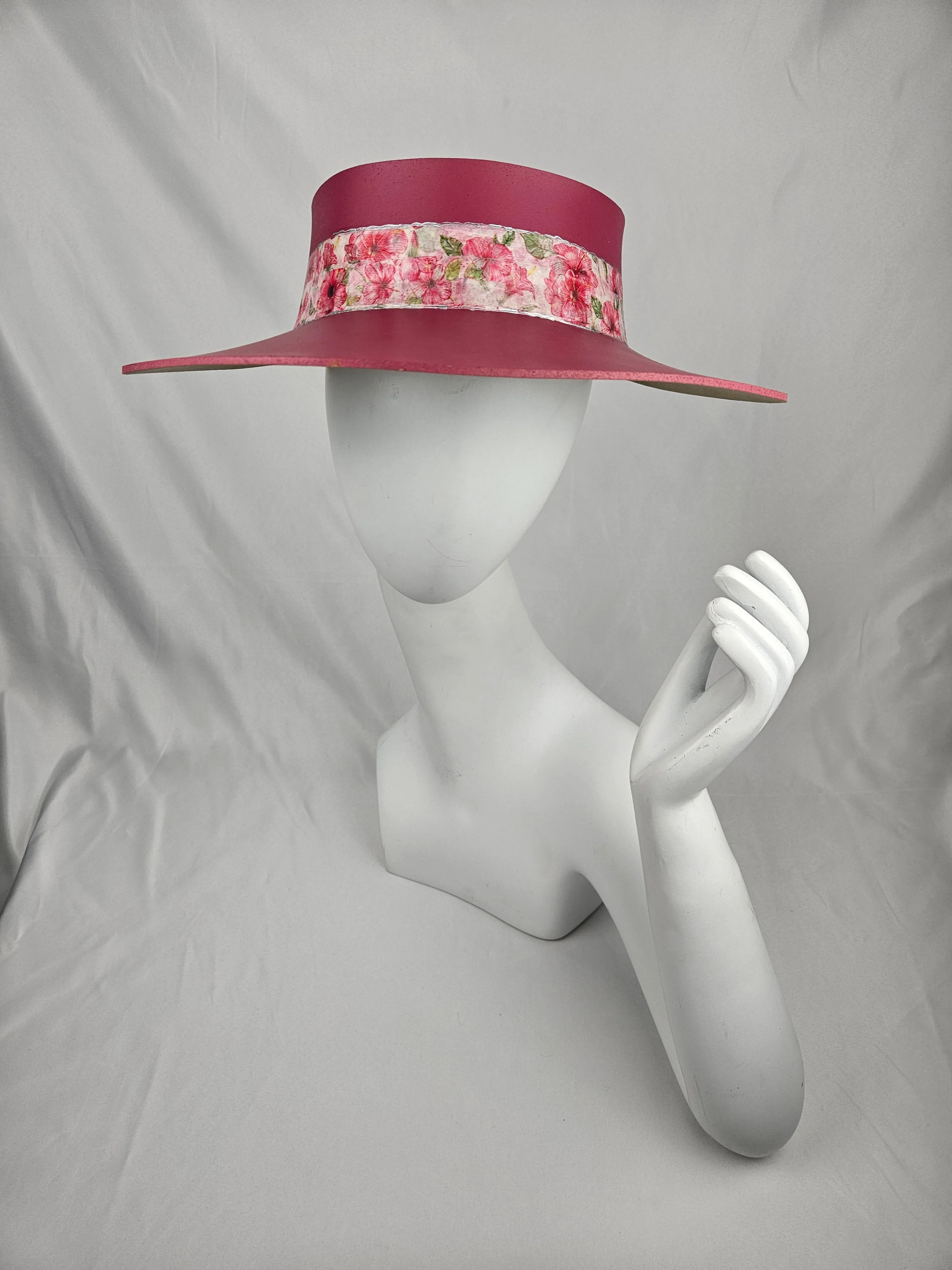 Pink "LadyEVA" Visor Hat with Bright Pink Floral Band