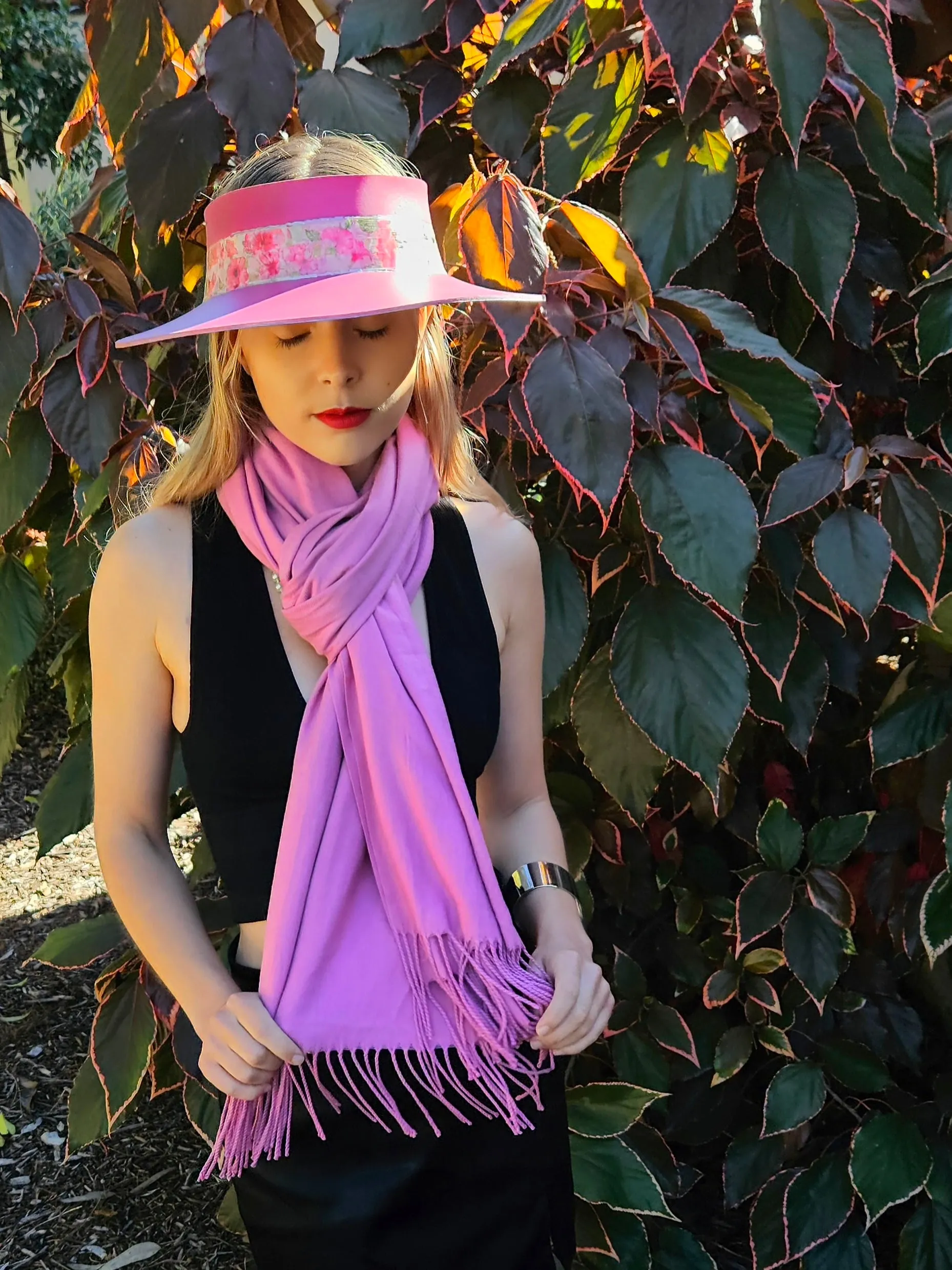 Pink "LadyEVA" Visor Hat with Bright Pink Floral Band