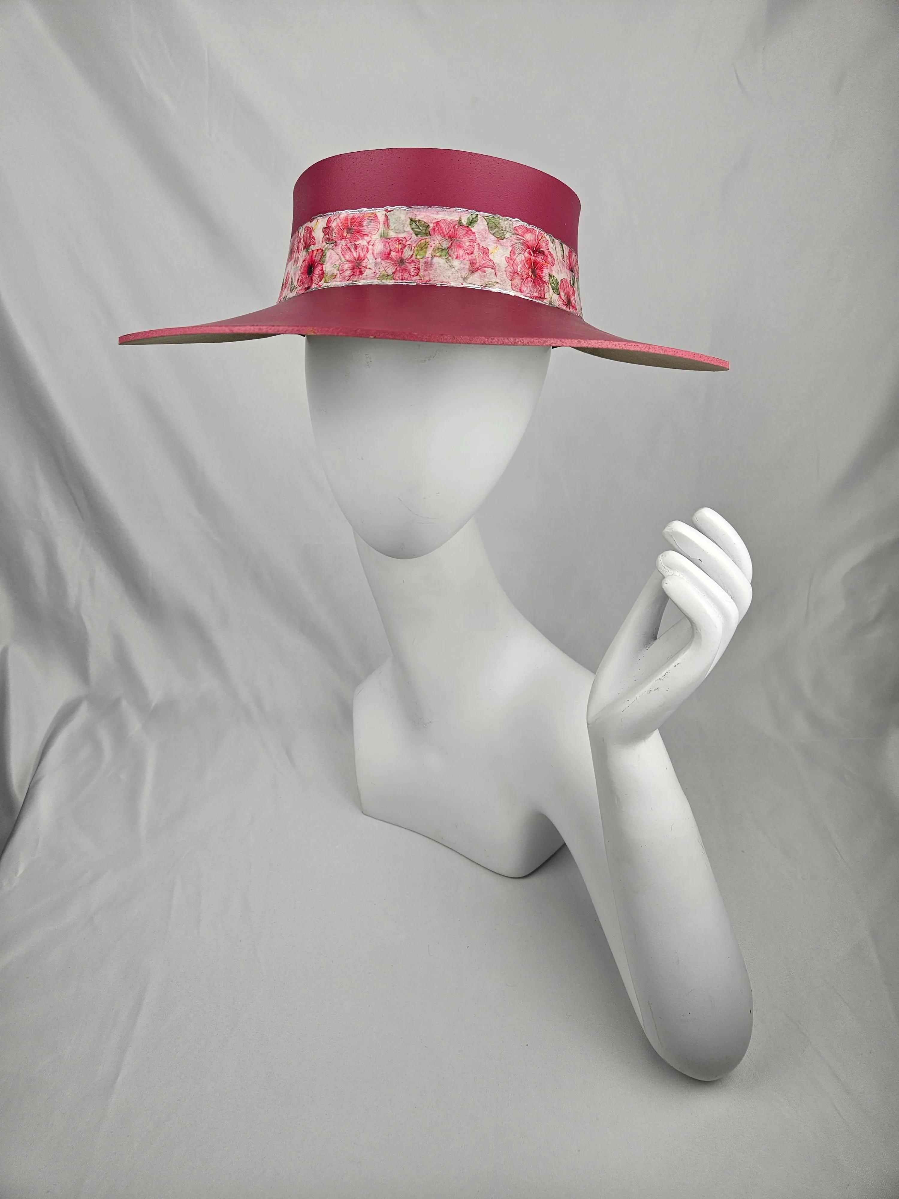 Pink "LadyEVA" Visor Hat with Bright Pink Floral Band