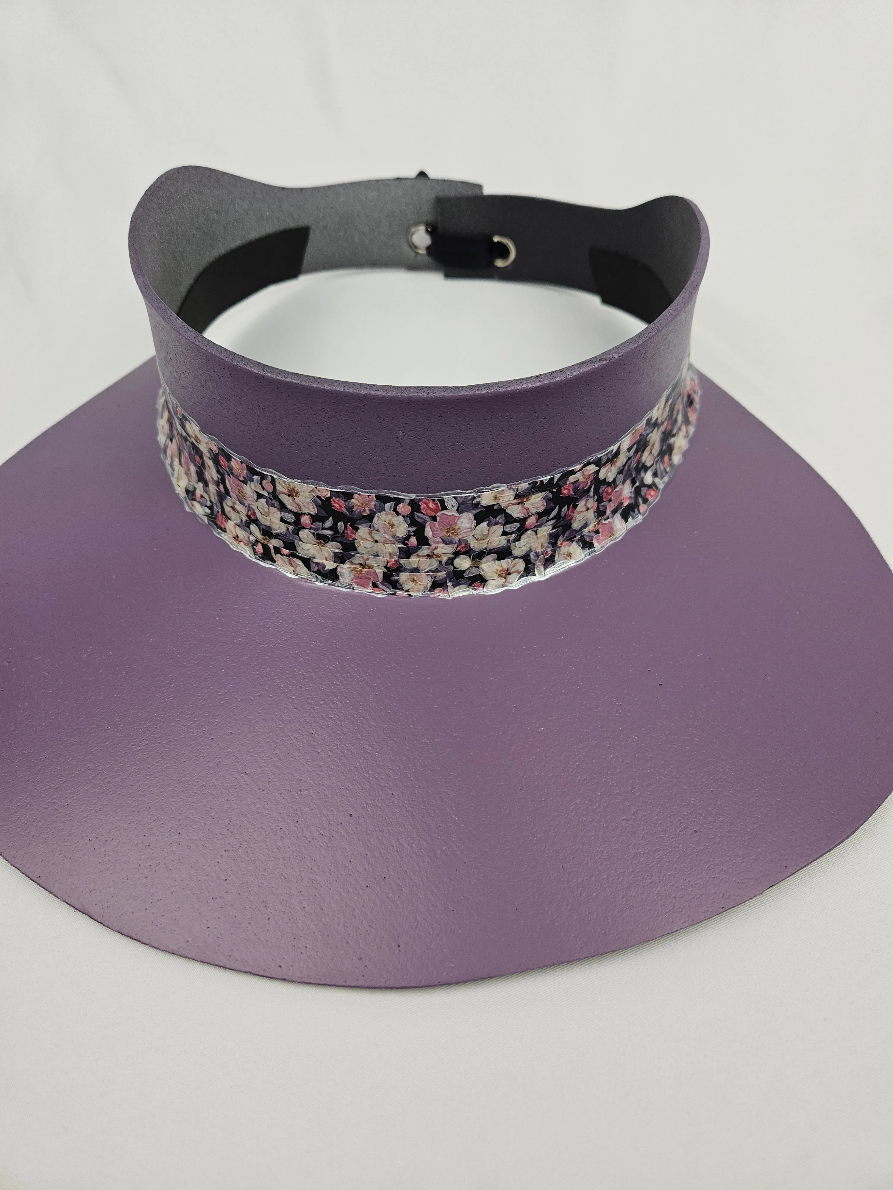 Purple LadyEVA Visor Hat with Dark Floral Band