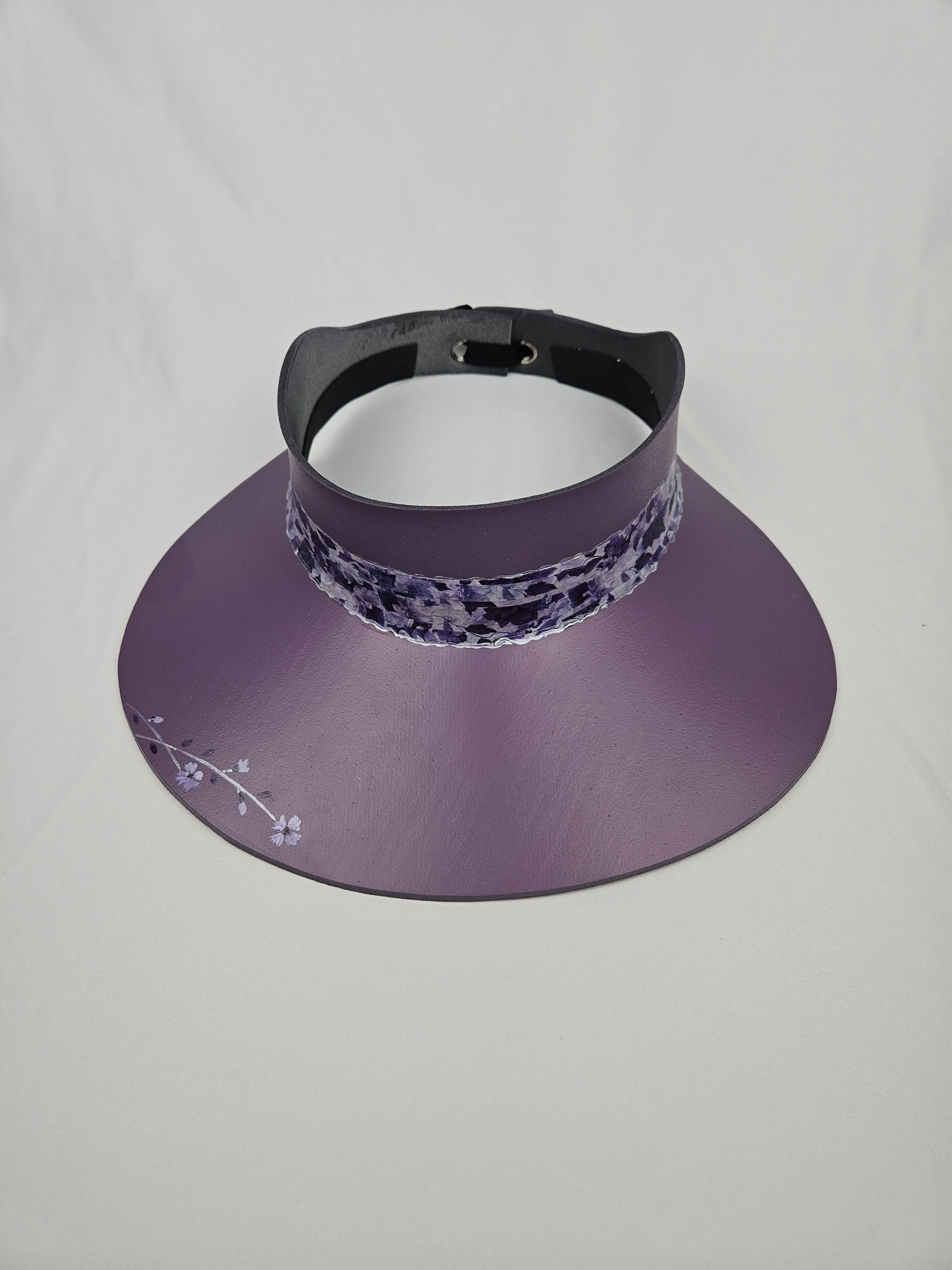 Purple LadyEVA Visor Hat with Dark Purple Floral Band and Handpainted Floral Motif