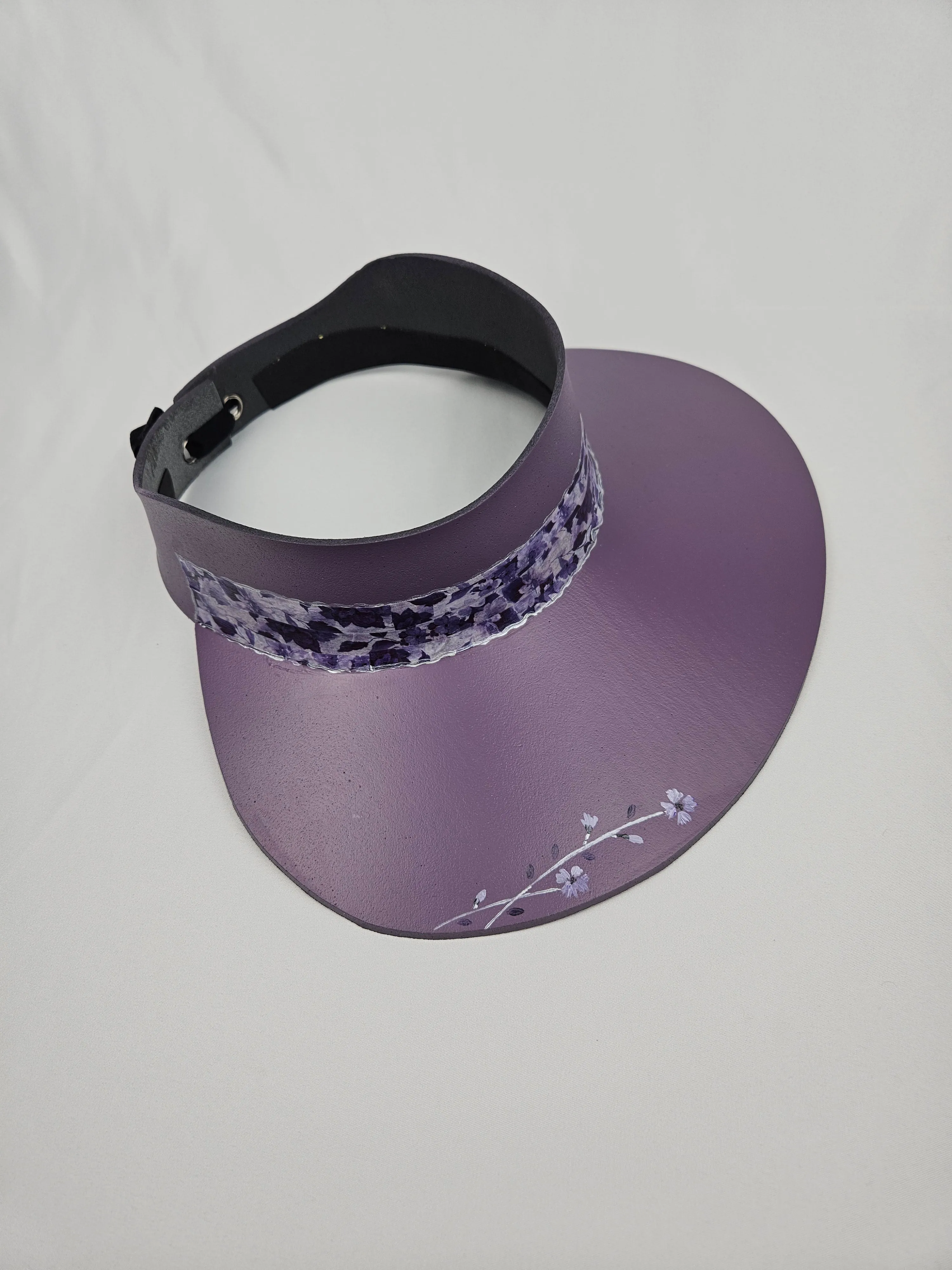 Purple LadyEVA Visor Hat with Dark Purple Floral Band and Handpainted Floral Motif