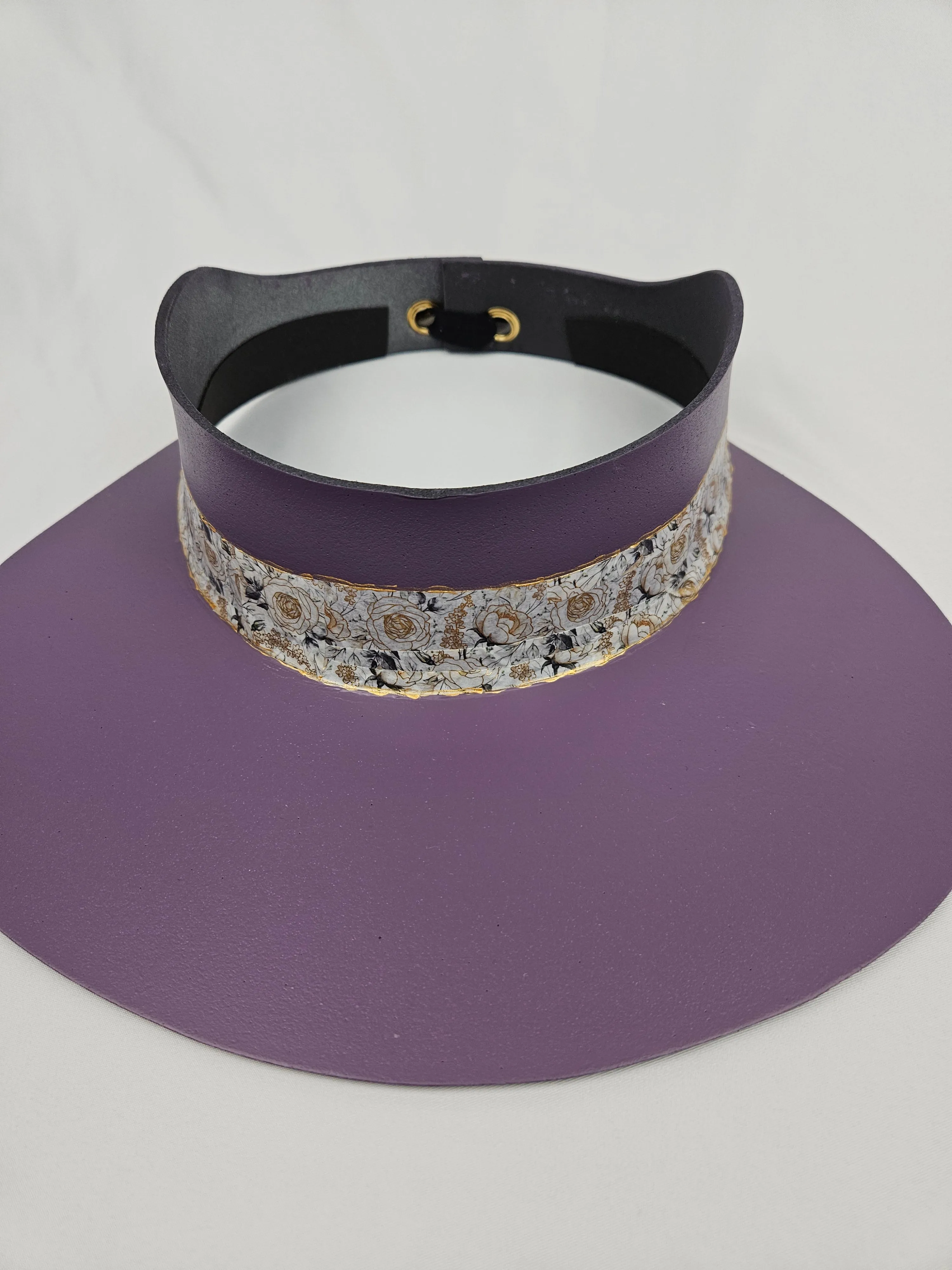 Purple "LadyEVA" Visor Hat with Elegant Golden Floral Band