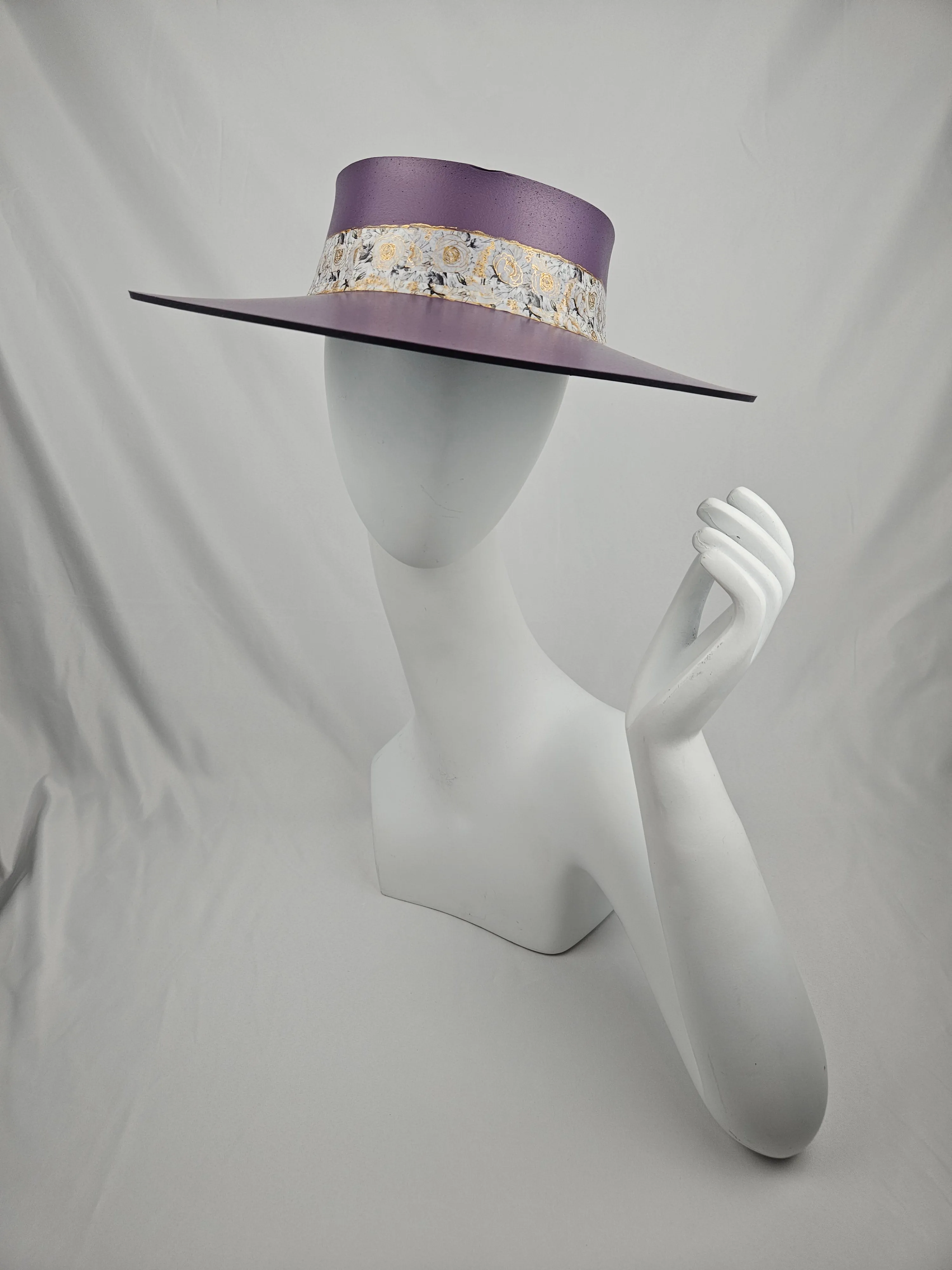 Purple "LadyEVA" Visor Hat with Elegant Golden Floral Band