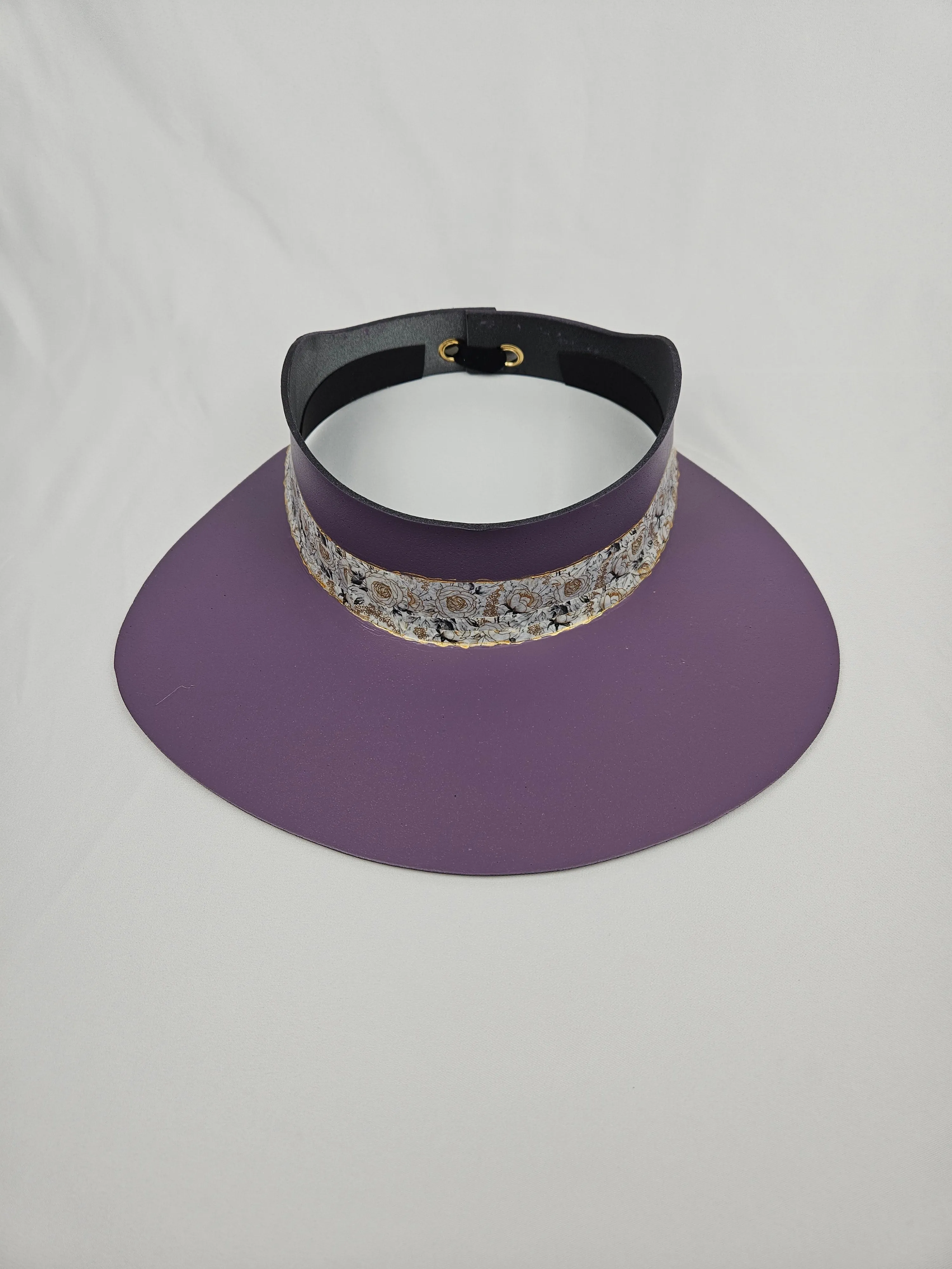 Purple "LadyEVA" Visor Hat with Elegant Golden Floral Band