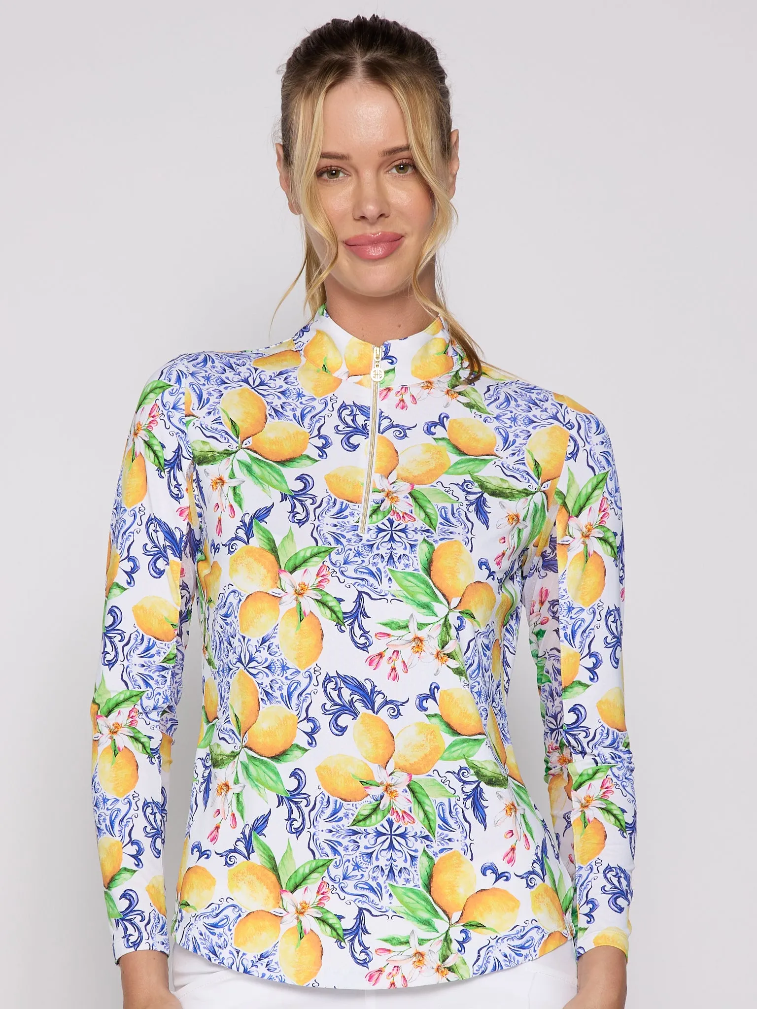 Quarter Zip Sun Protection Top In Blue Lemon