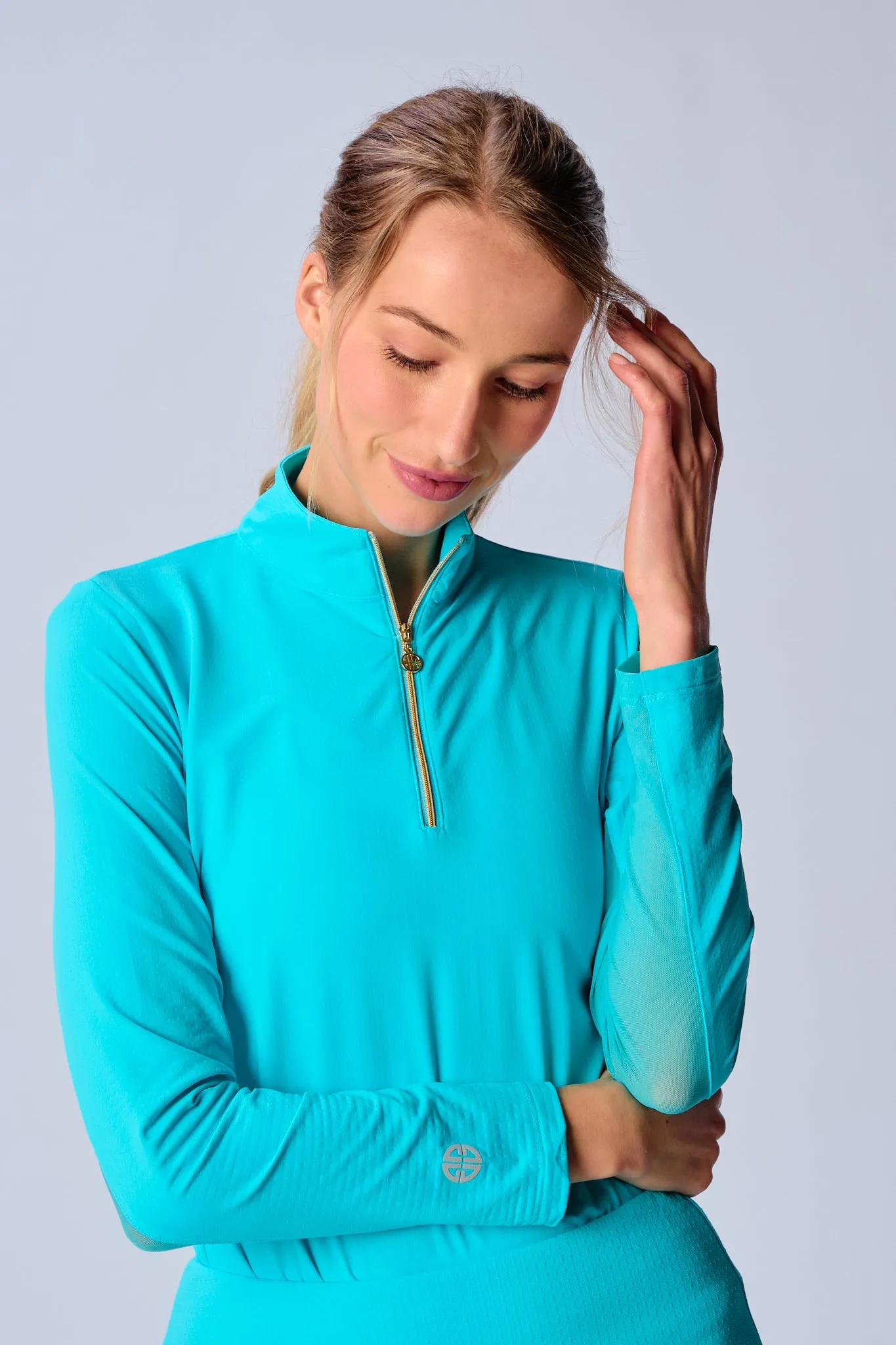 Quarter Zip Sun Protection Top In Caribbean Turquoise