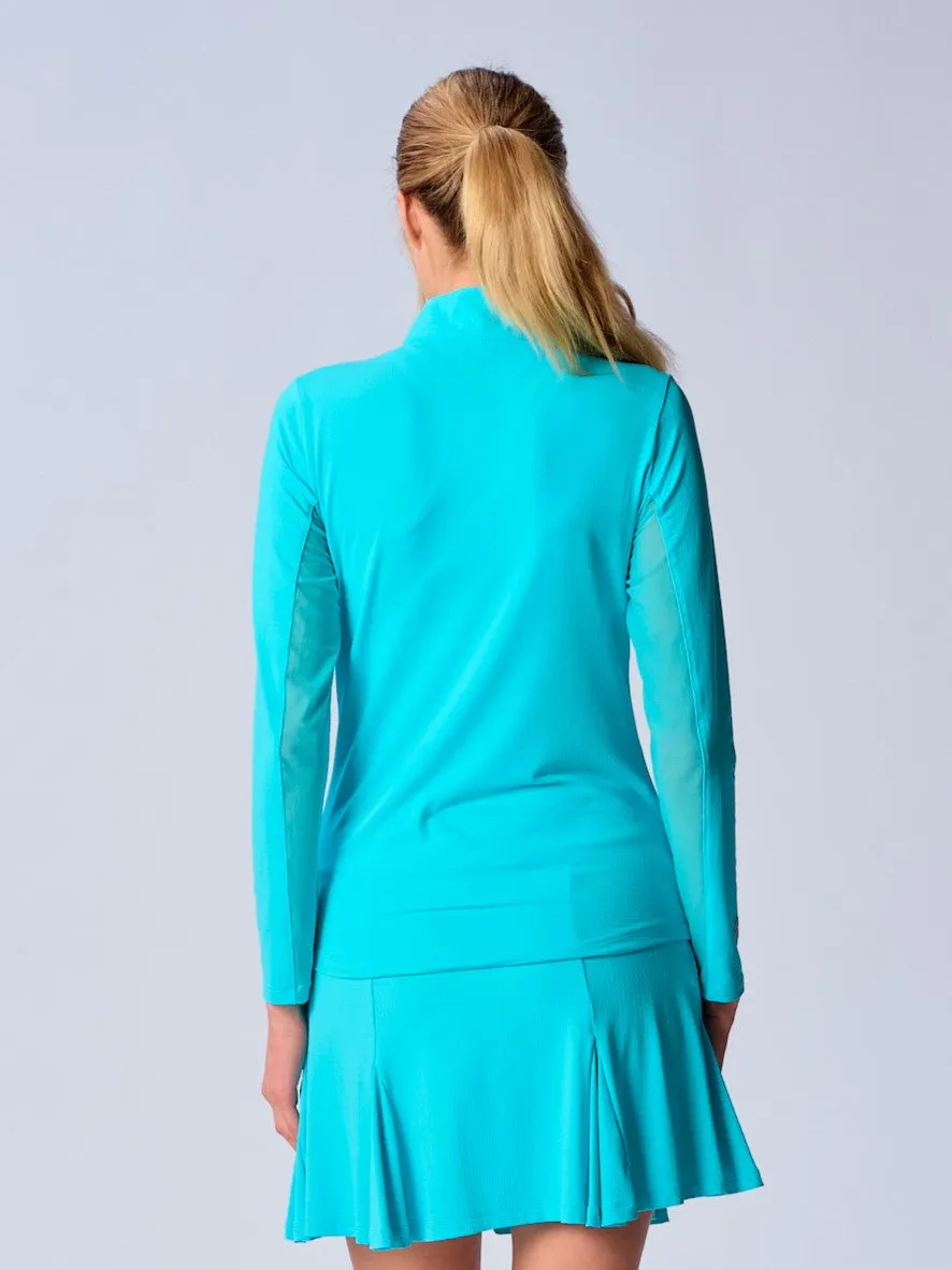 Quarter Zip Sun Protection Top In Caribbean Turquoise