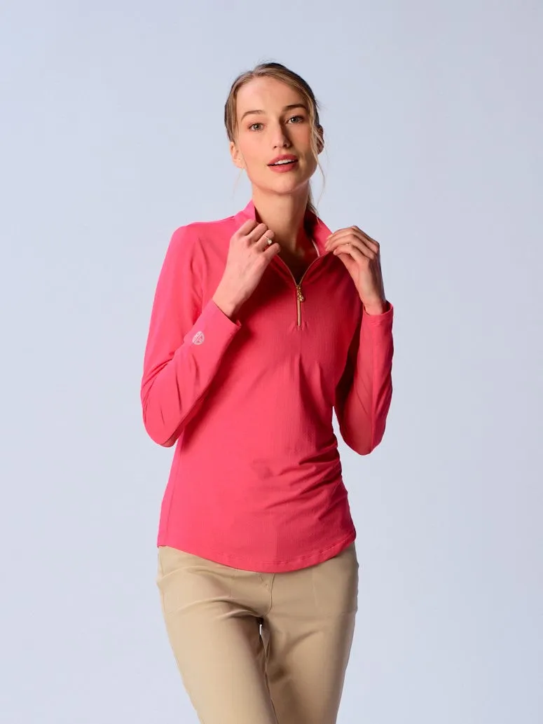 Quarter Zip Sun Protection Top In Coral