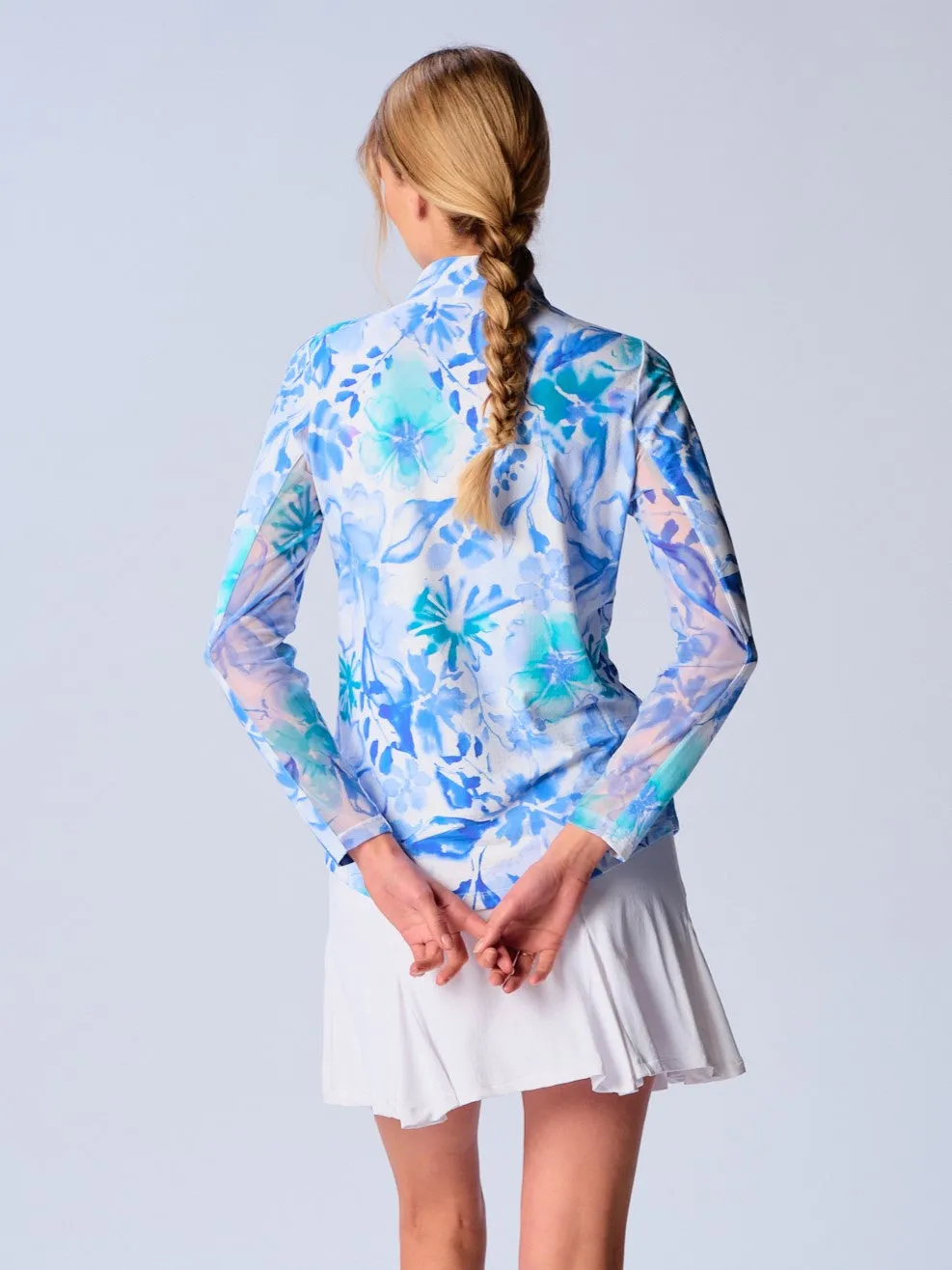 Quarter Zip Sun Protection Top In Watercolor Flower