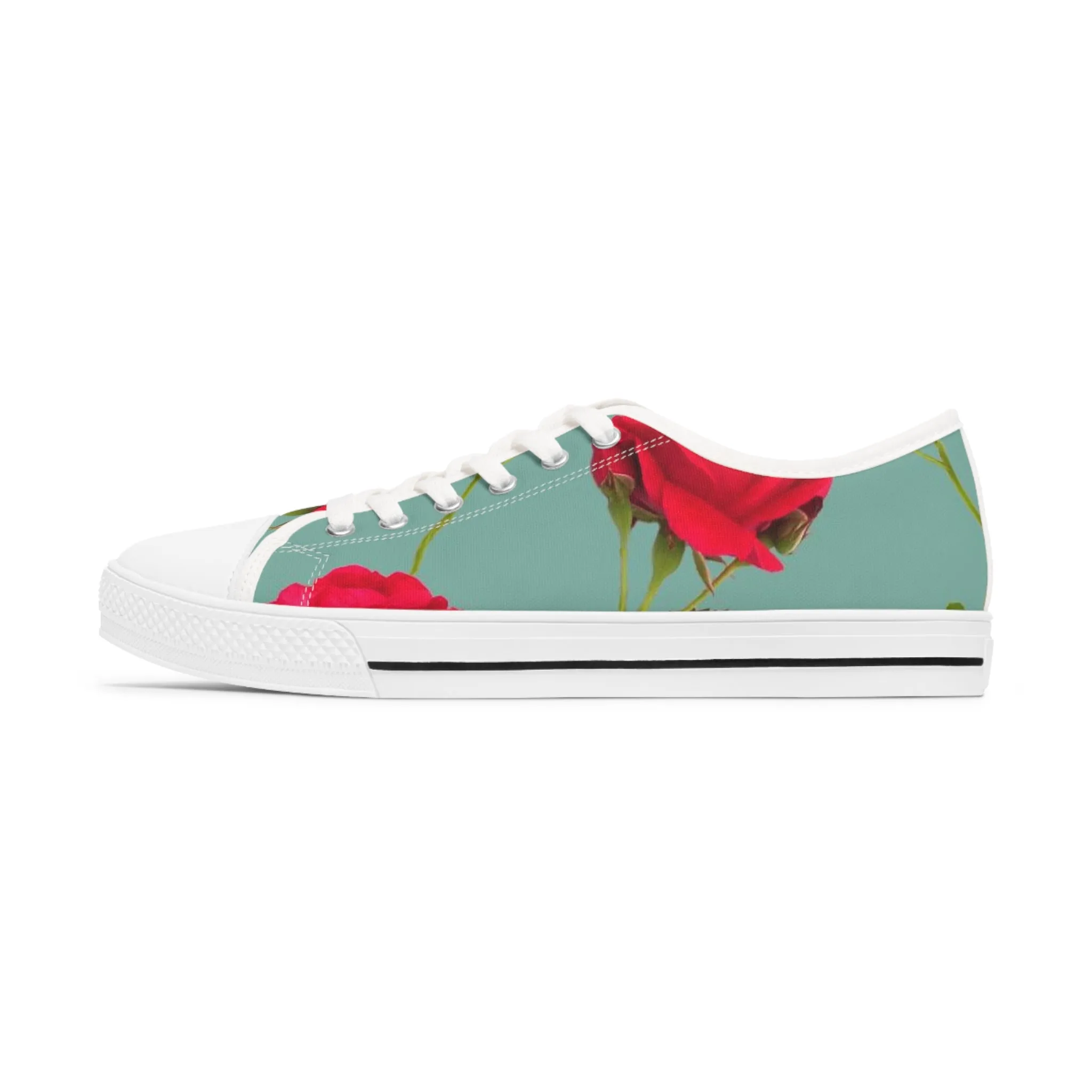 Red Flowers and blue - Inovax Woman's Low Top Sneakers