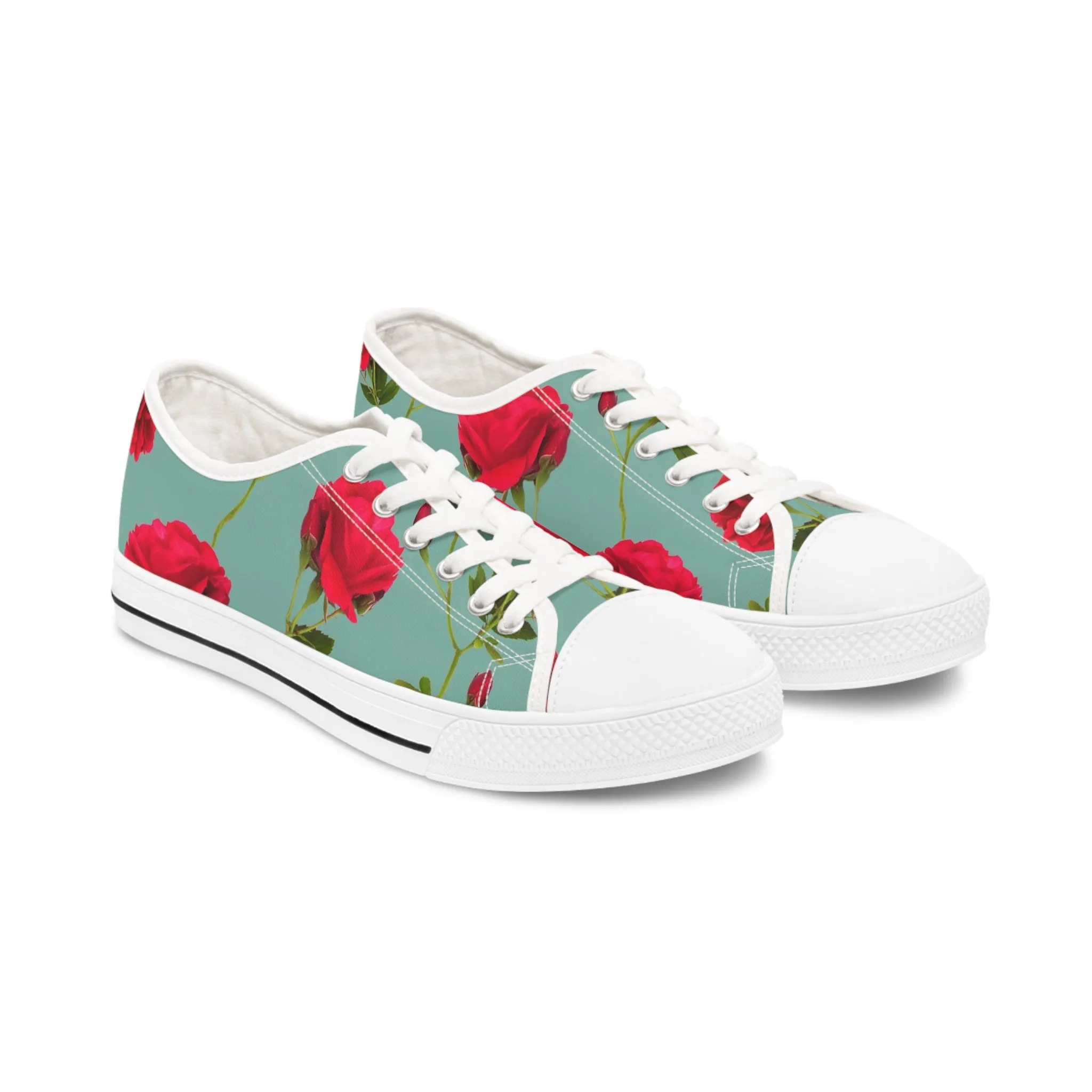 Red Flowers and blue - Inovax Woman's Low Top Sneakers