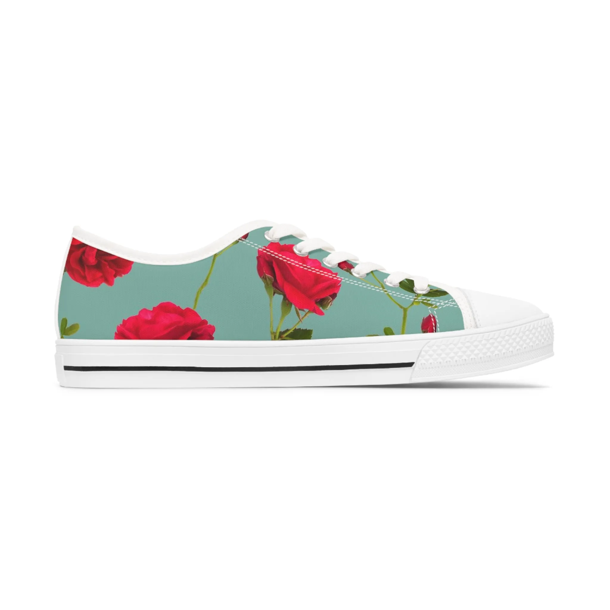 Red Flowers and blue - Inovax Woman's Low Top Sneakers