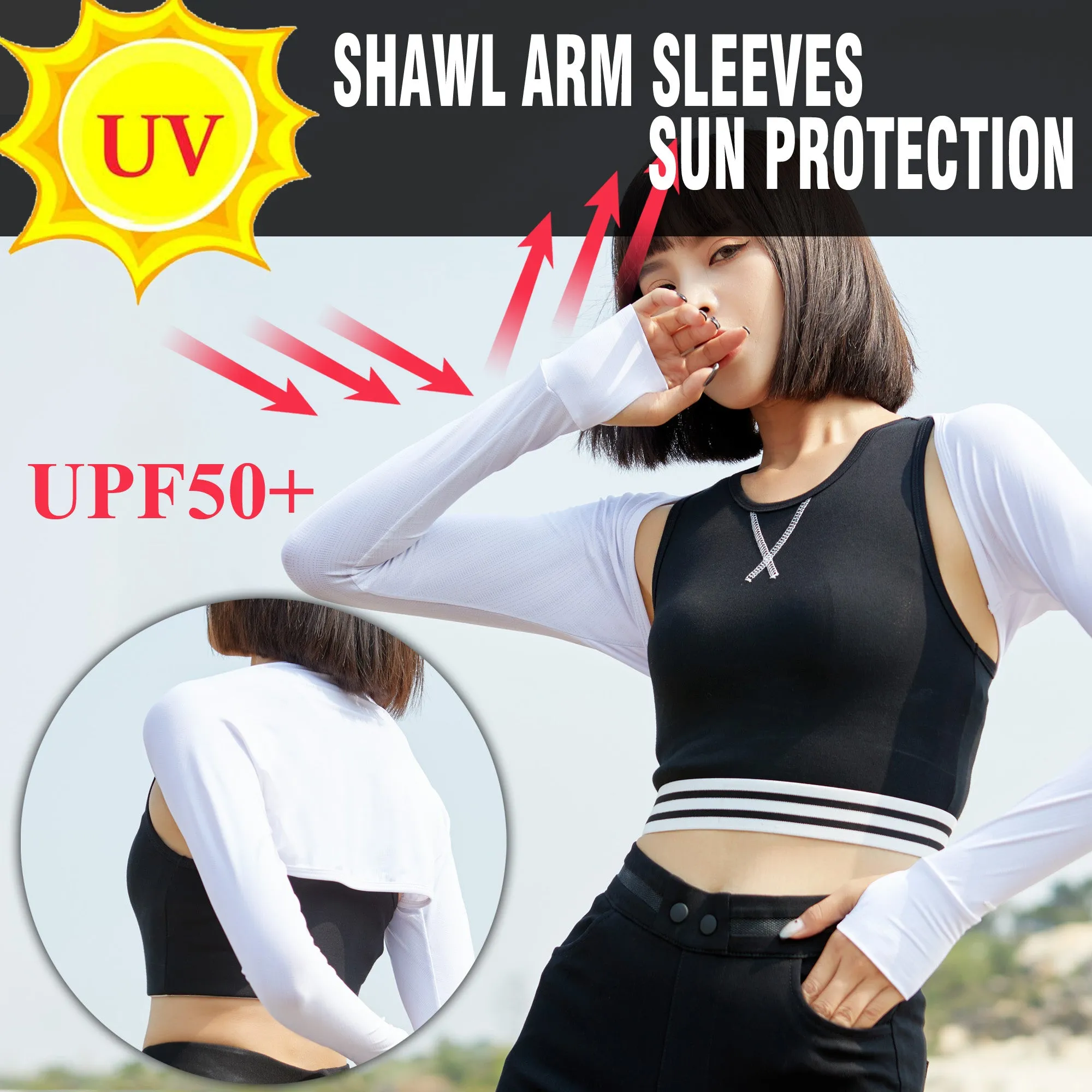 Sidiou Group Anniou Bolero Shrugs Women Long Sleeve UV Protection Shoulder Arm Cover UPF50  Anti UV Cooling Shawl Arm Sleeves For Golfing Running