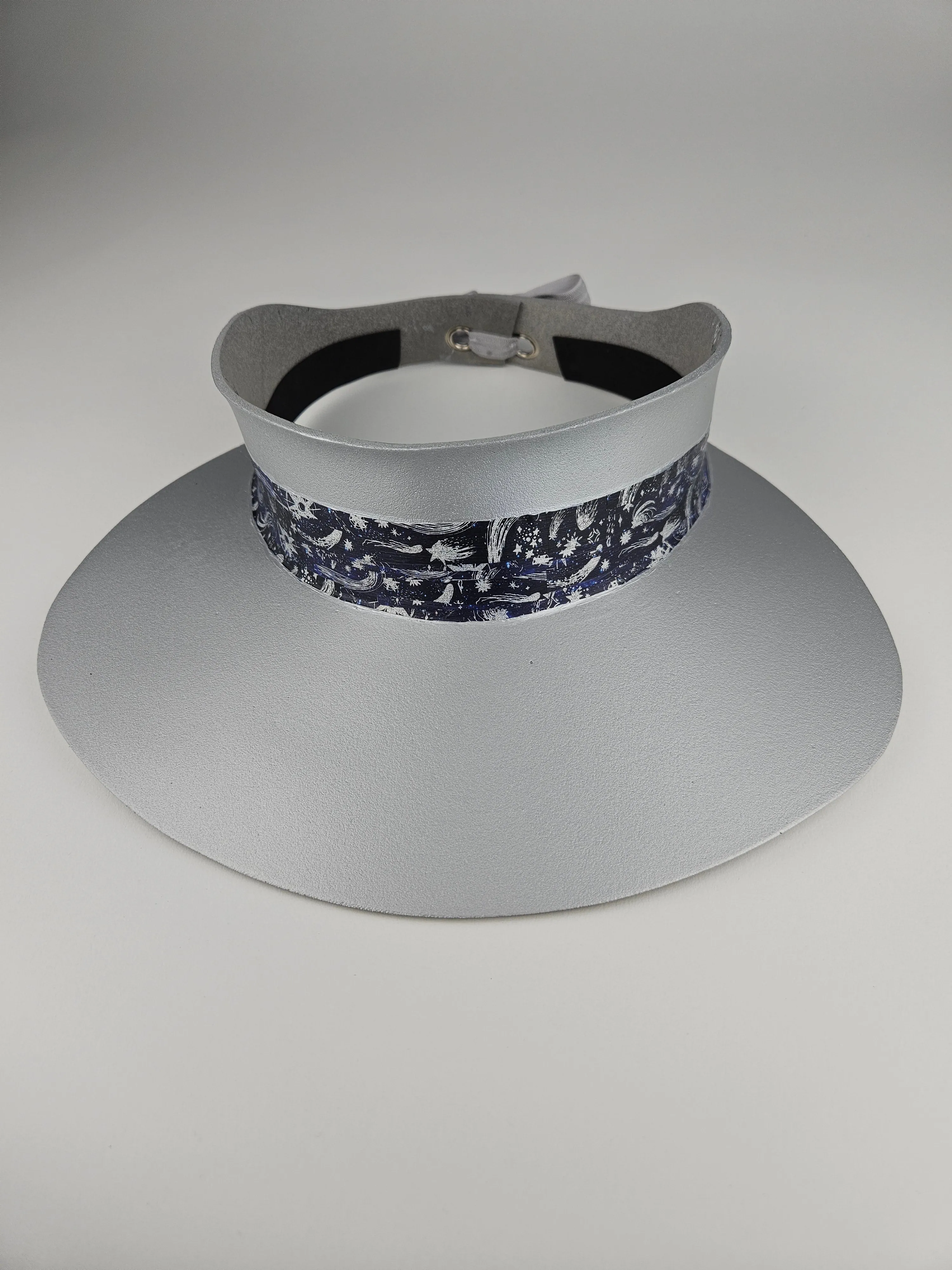 Silver "LadyEVA" Visor Hat with Dark Blue and Silver Celestial Themed Band