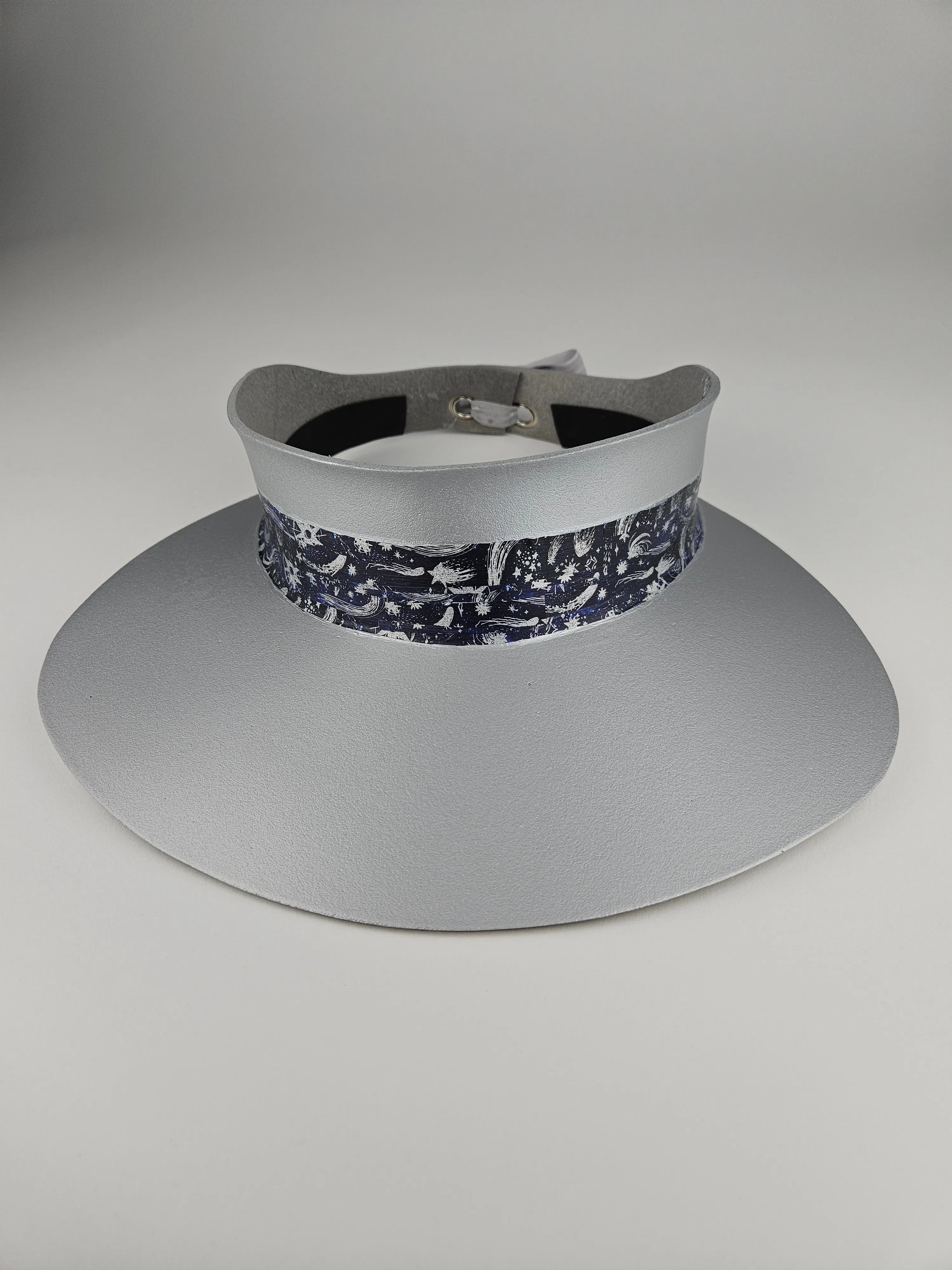 Silver "LadyEVA" Visor Hat with Dark Blue and Silver Celestial Themed Band