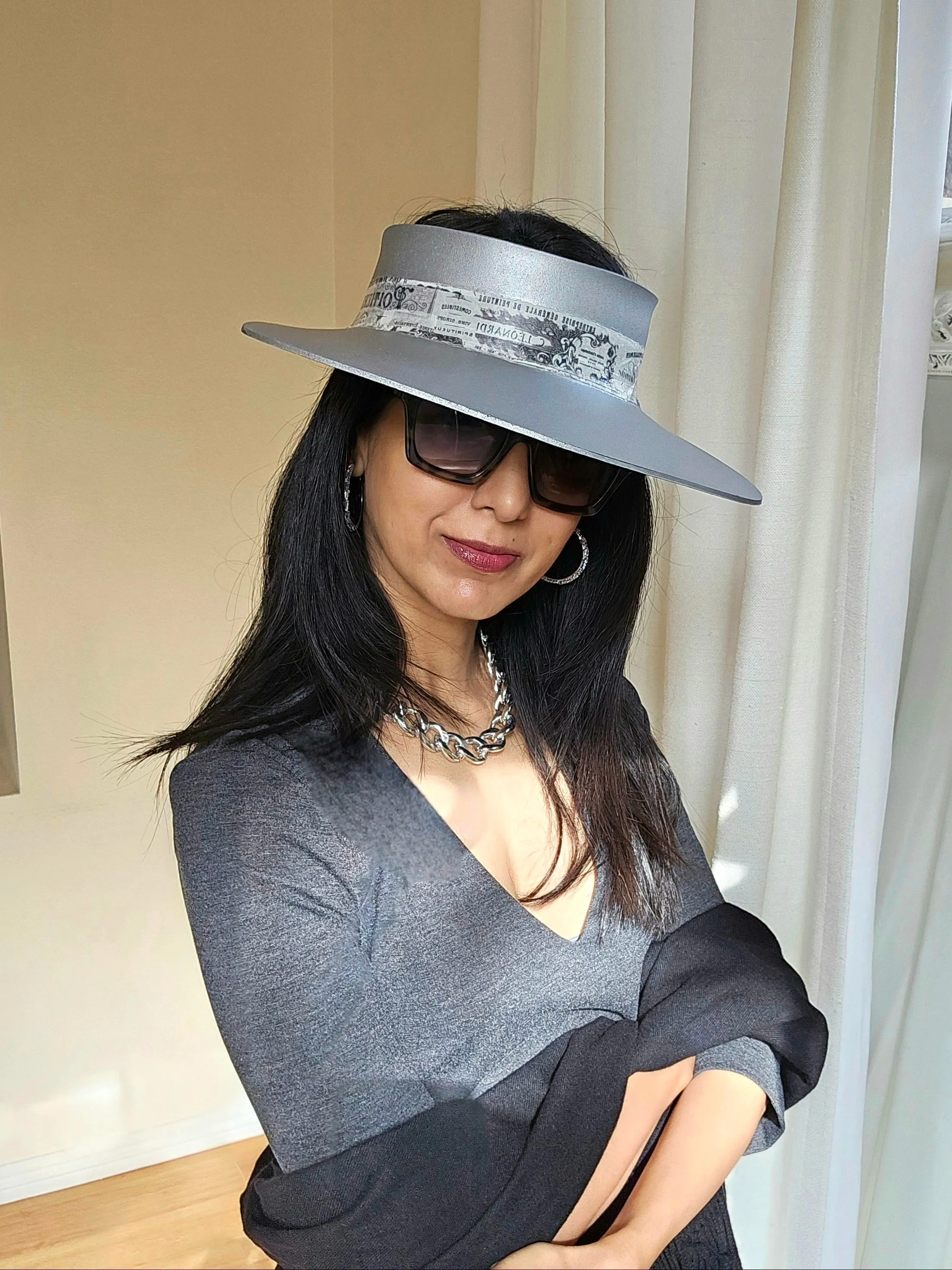 Silver "LadyEVA" Visor Hat with French Themed Band