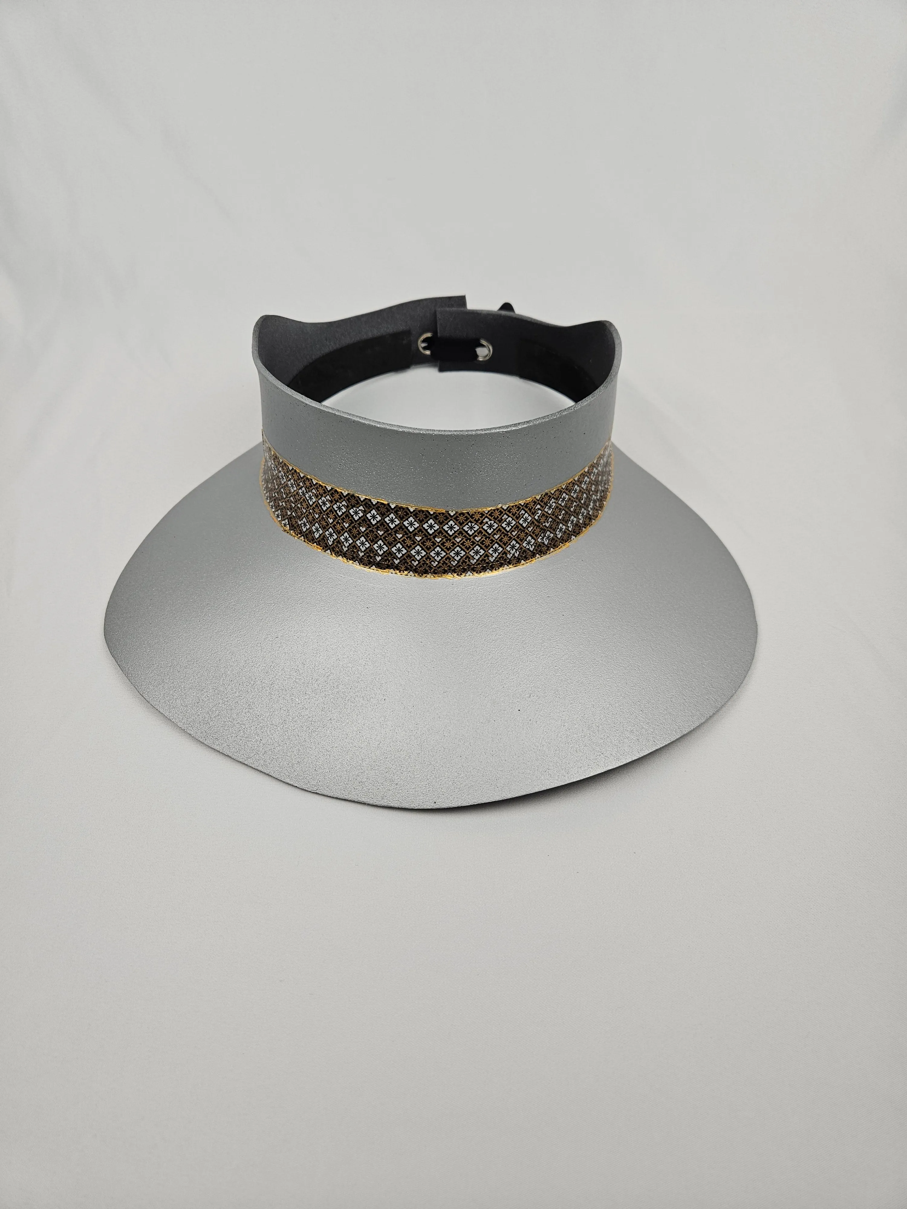 Silver "LadyEVA" Visor Hat with Gold, Black Geometric Band