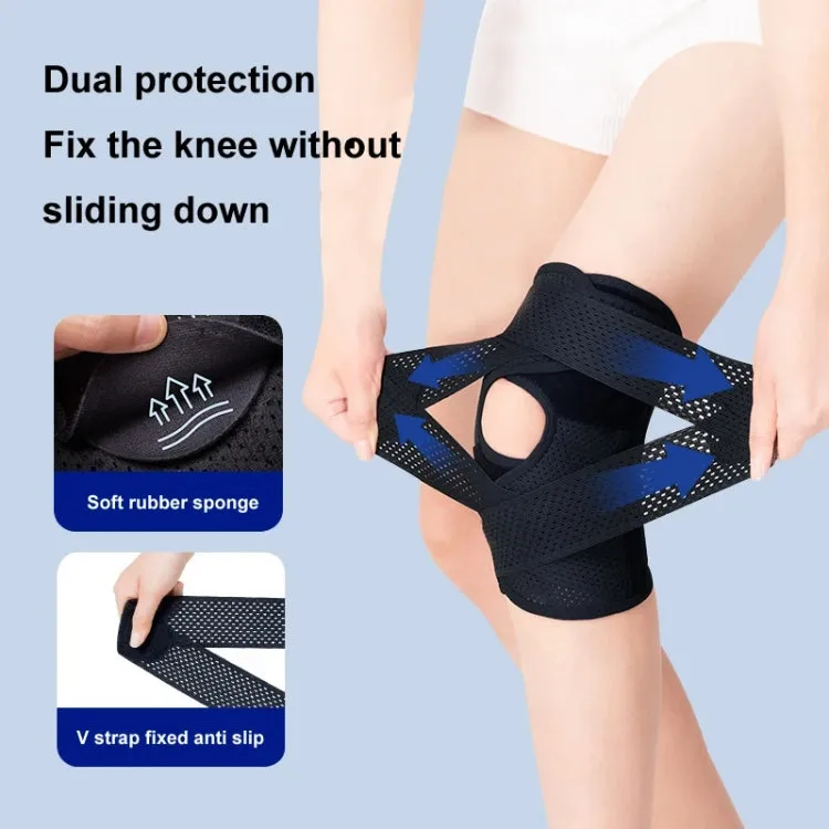 Sixth Generation Breathable Sports Knee Pad Adjustable Outdoor Running Hiking Patella Strap, Size: XXL(Black)