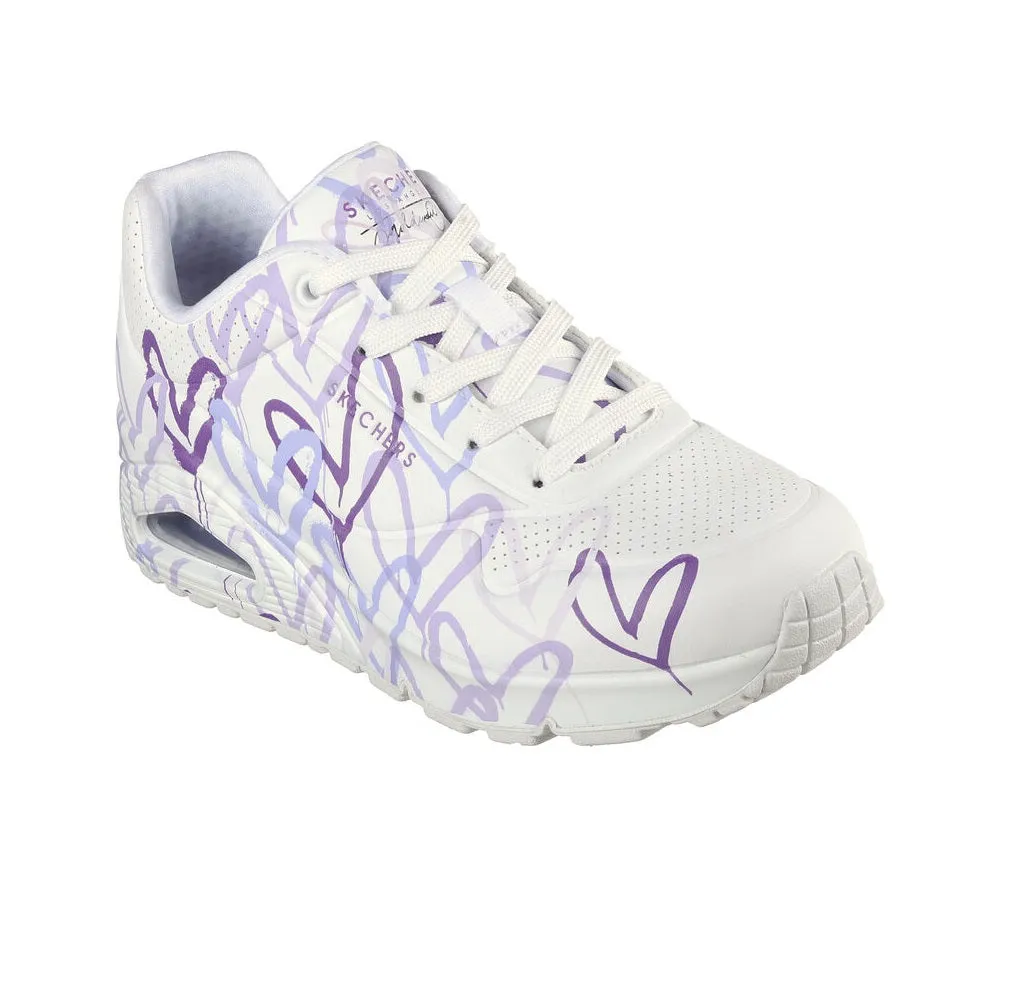 Skechers scarpa sneakers da donna Uno Spread the Love 155507/WLPR bianco porpora chiaro