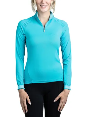 Slim Fit, Turquoise Shirred Shoulder Long Sleeve Shirt - Final Sale