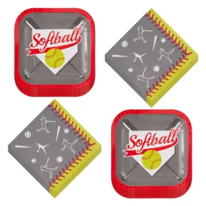 Softball Party Supplies Sports Team Paper Dessert Plates and Beverage Napkins (Serves 16)