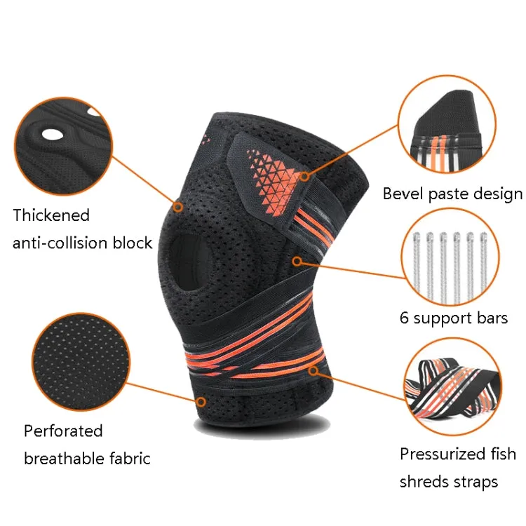 Sports Spring Supported Knee Brace Compression Protection Patella Riding Protective Gear, One Size(Black / Red)