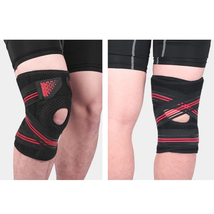 Sports Spring Supported Knee Brace Compression Protection Patella Riding Protective Gear, One Size(Black / Red)