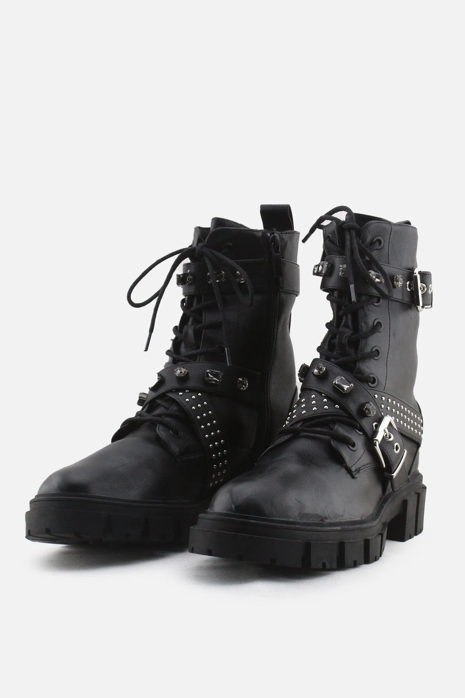 Stradivarius Zipper Laces Studs Buckle Straps Ankle Boots | 100% Authentic Leather