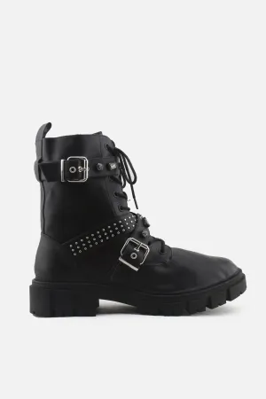 Stradivarius Zipper Laces Studs Buckle Straps Ankle Boots | 100% Authentic Leather