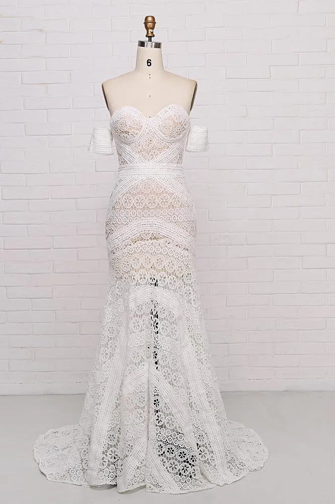 Sweetheart Neck Lace Bridal Dress Beach Wedding Dresses, Boho Bridal Dress UQ2267