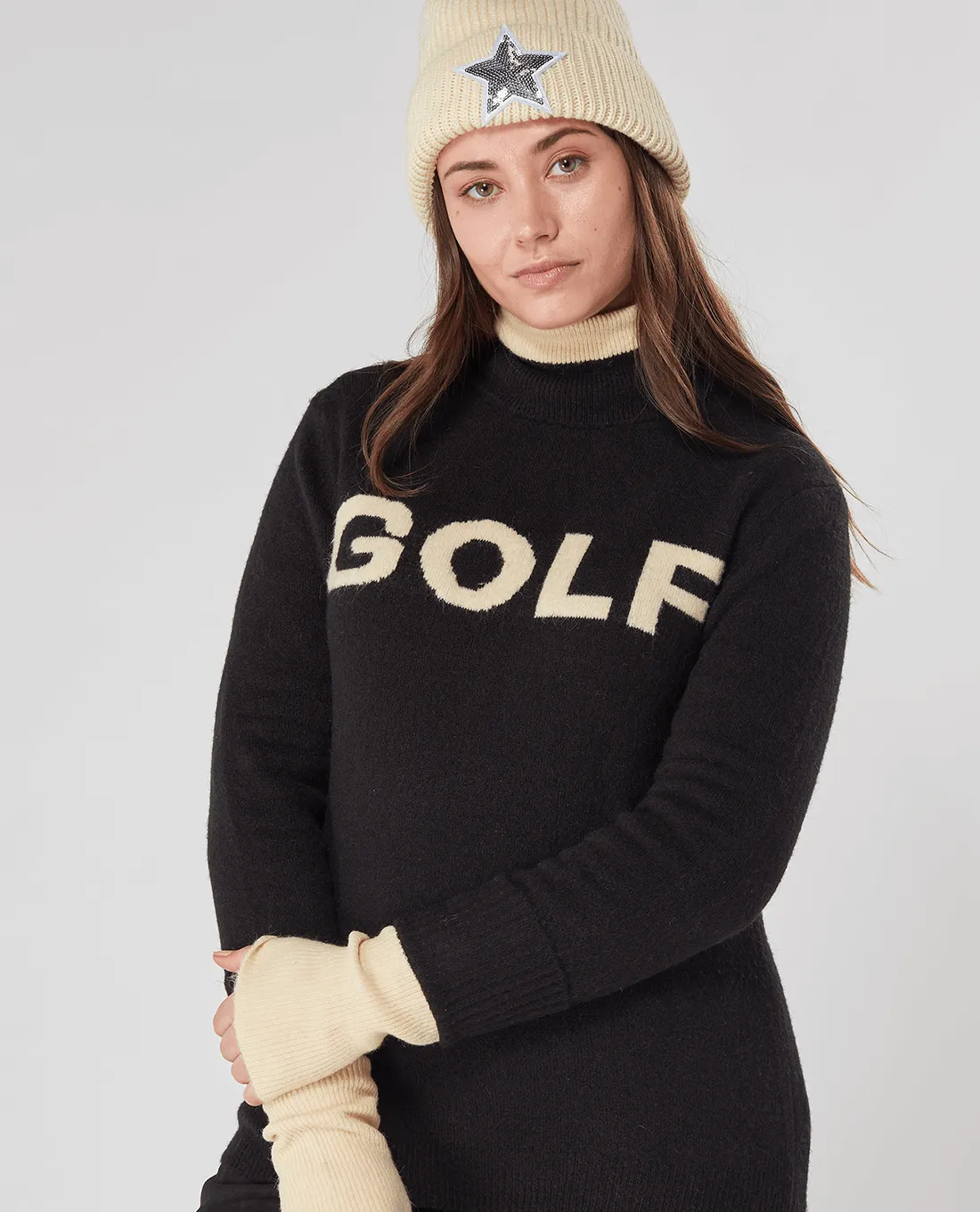 SWING OUT SISTER Gigi Golf Sweater Sand & Black