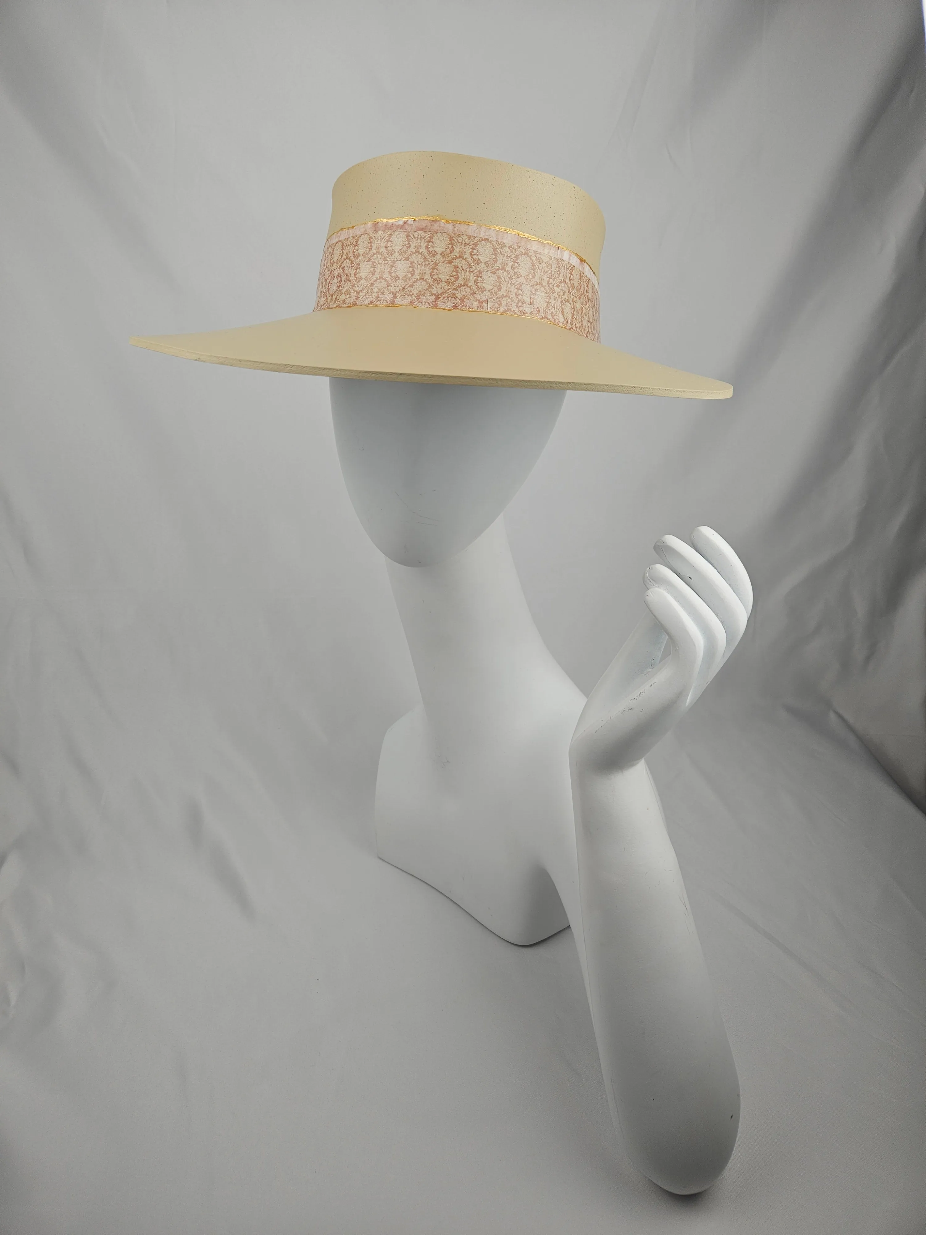 Tall Beige "LadyEVA" Visor Hat with Delicate Warm Brown Band