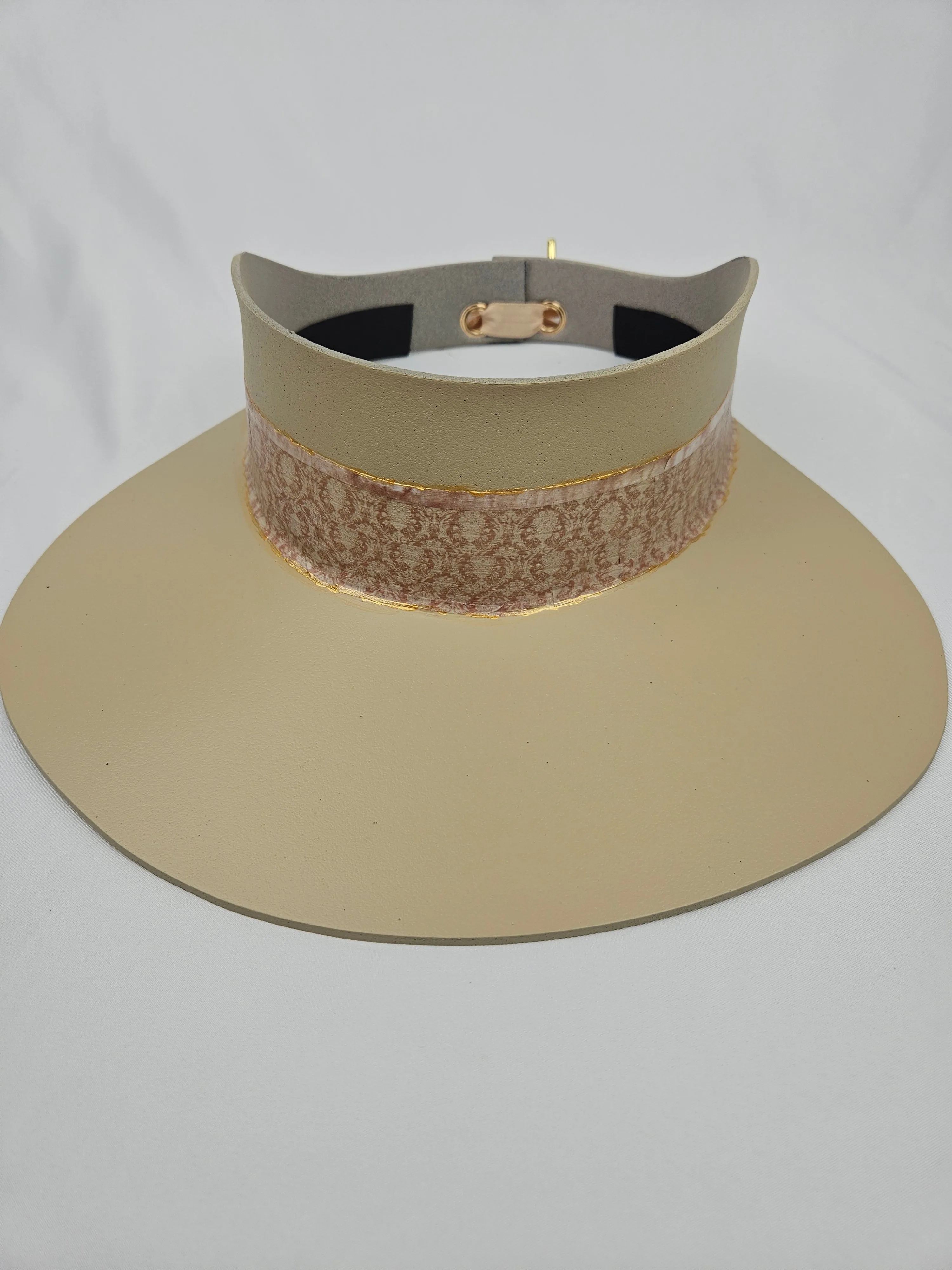 Tall Beige "LadyEVA" Visor Hat with Delicate Warm Brown Band