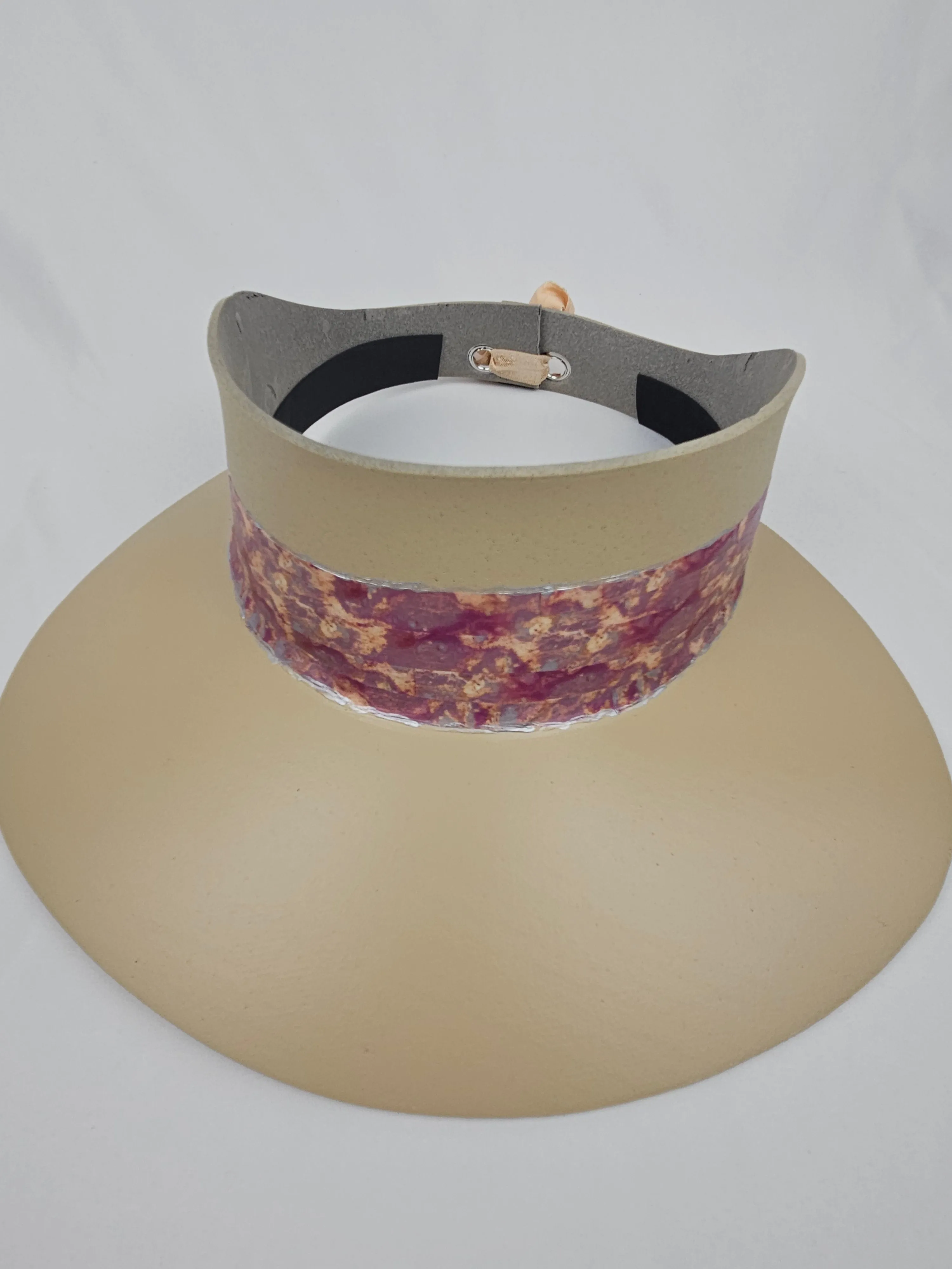 Tall Beige "LadyEVA" Visor Hat with Marbled Magenta, Purple, Pink Band